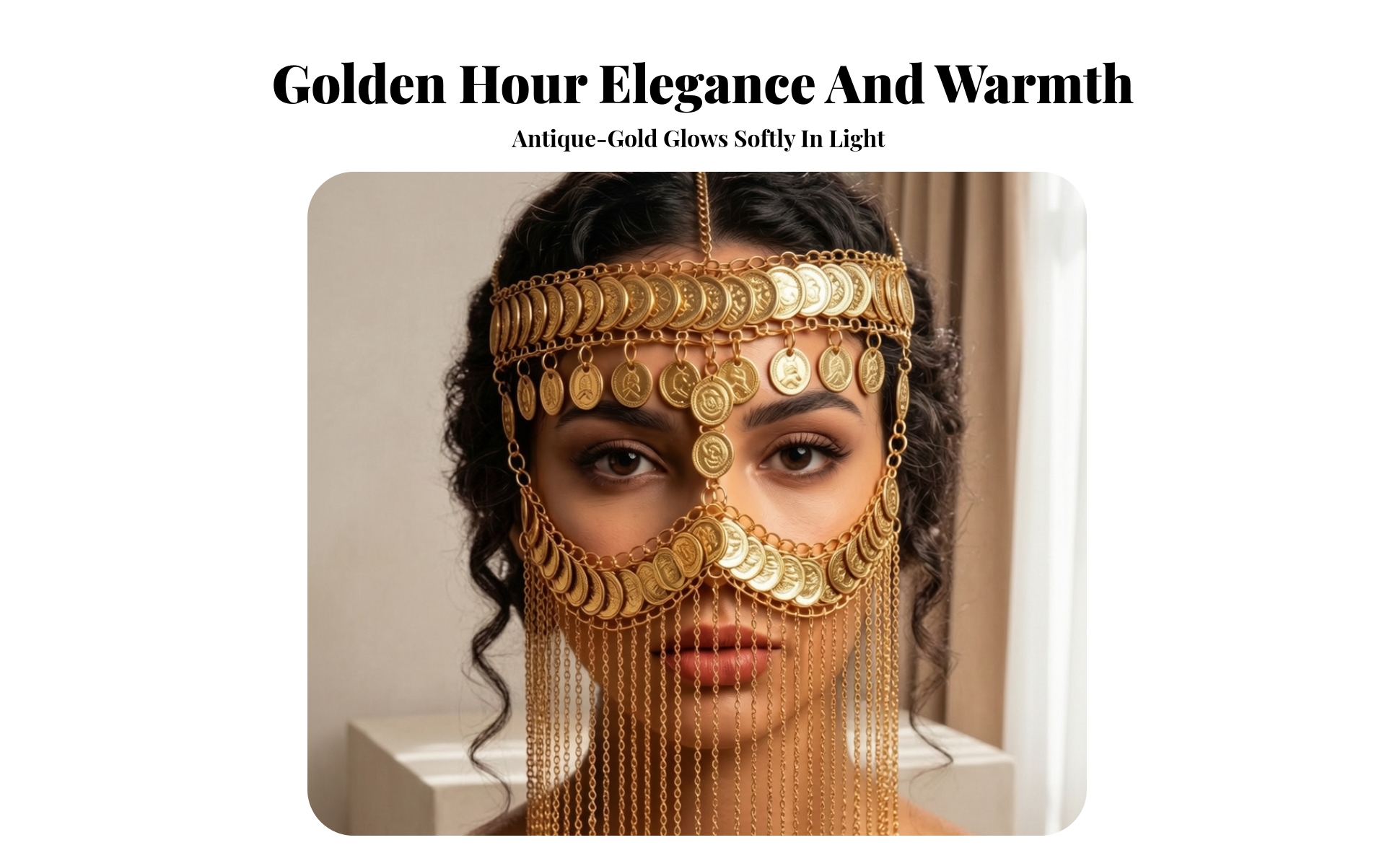 Coin Headpiece with Chain Fringe Gold-Tone Headpiece with Coin Motif Gorgeous