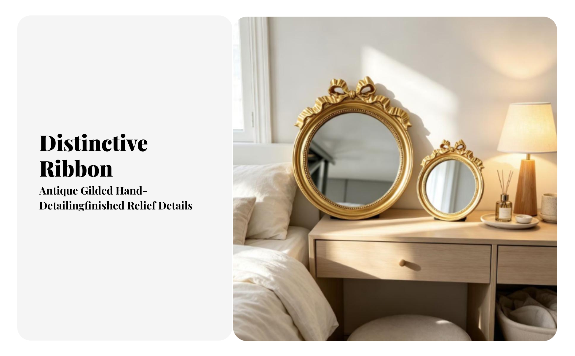 Round Decorative Mirror Vintage Mirror with Bow Detail Antique for Photo Styling