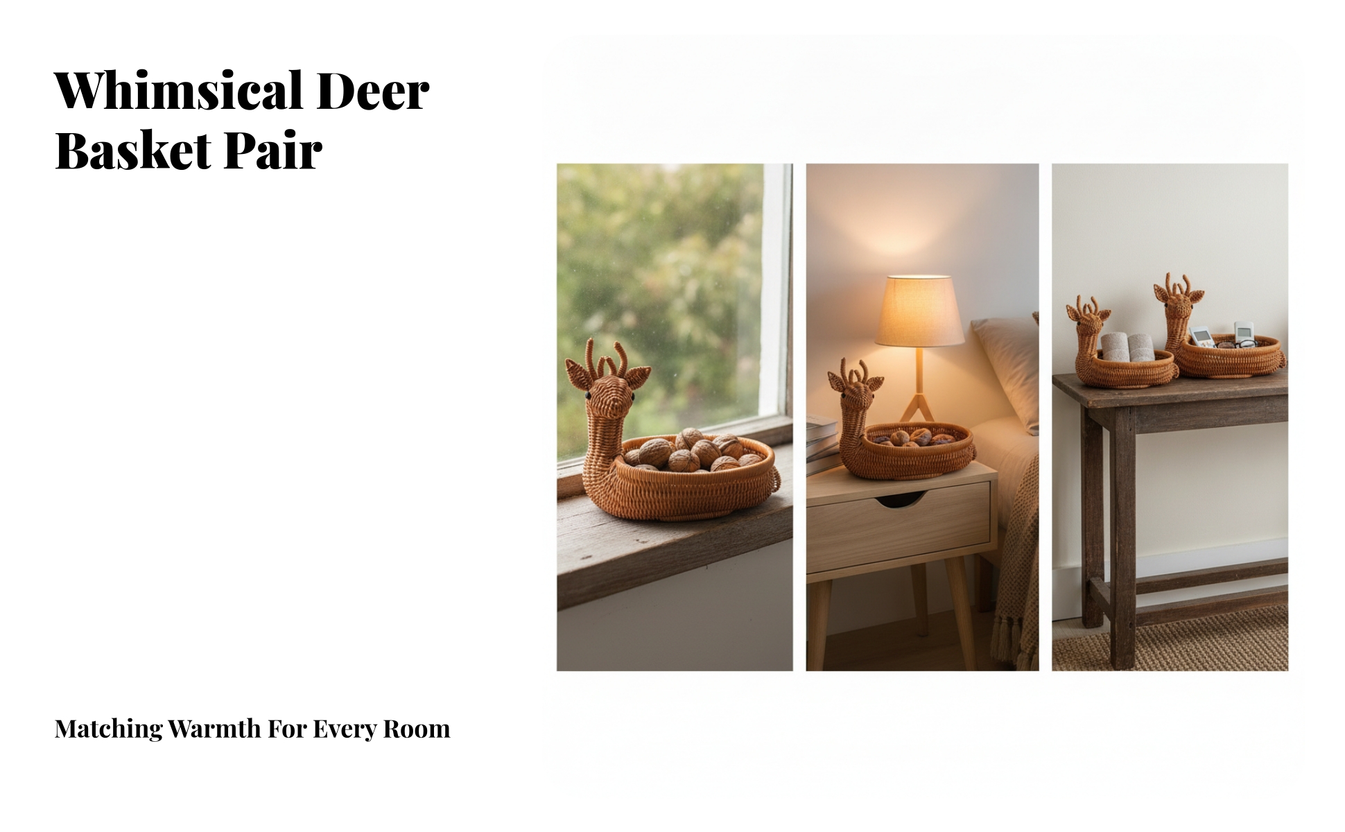 Deer Basket Rustic Animal Shaped Basket Cute for Kitchen Countertop, Living Room