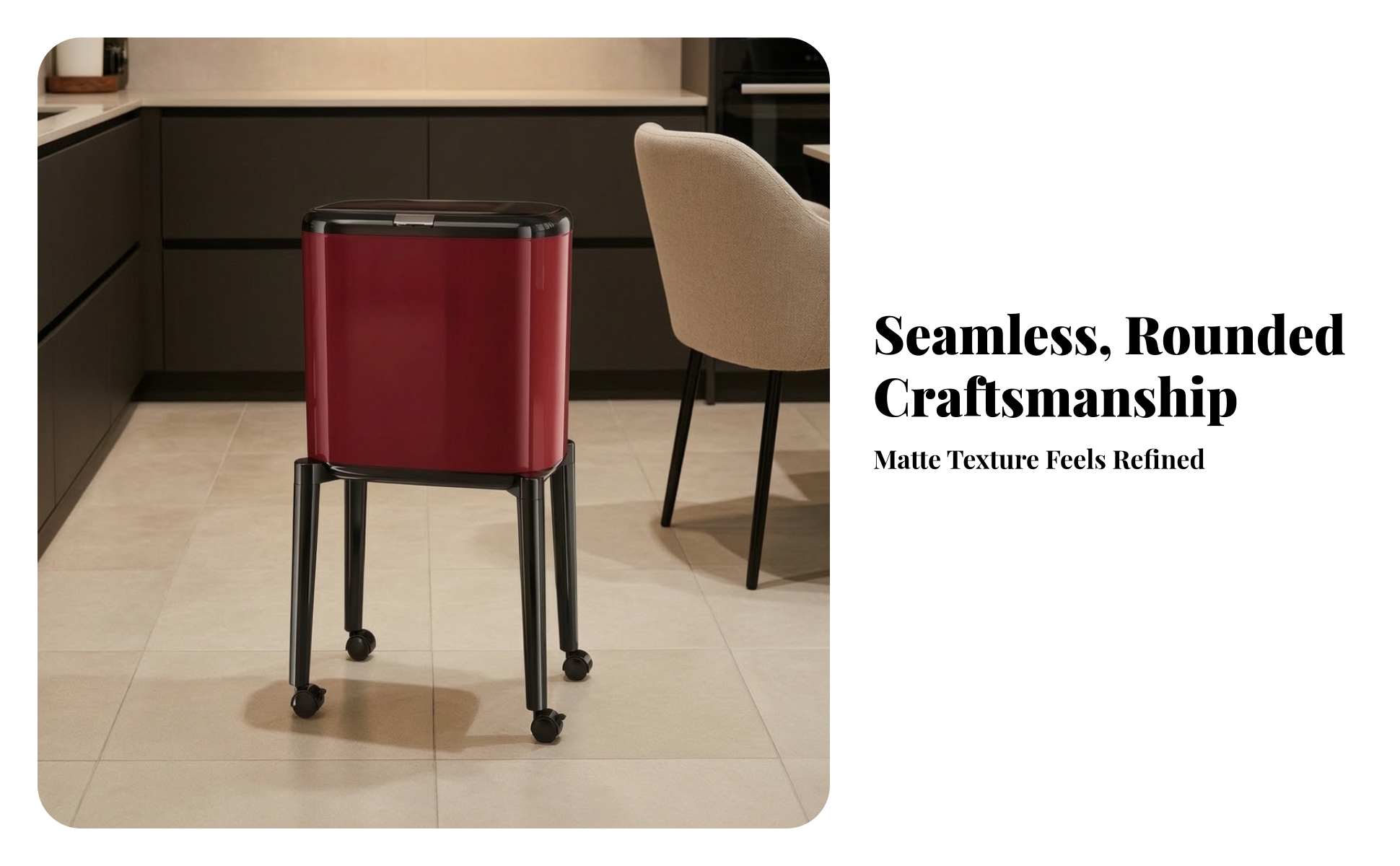Press Top Trash Can Slim Trash Can with Wheels Mobile for Kitchen, Bathroom