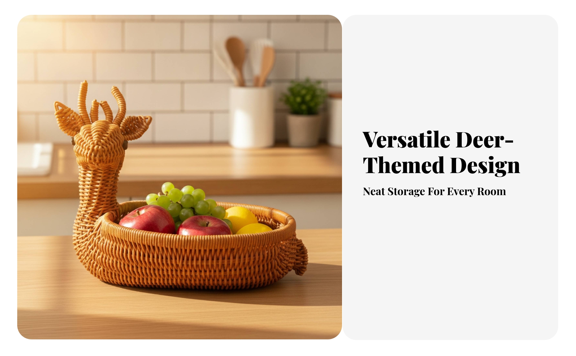 Deer Basket Rustic Animal Shaped Basket Cute for Kitchen Countertop, Living Room