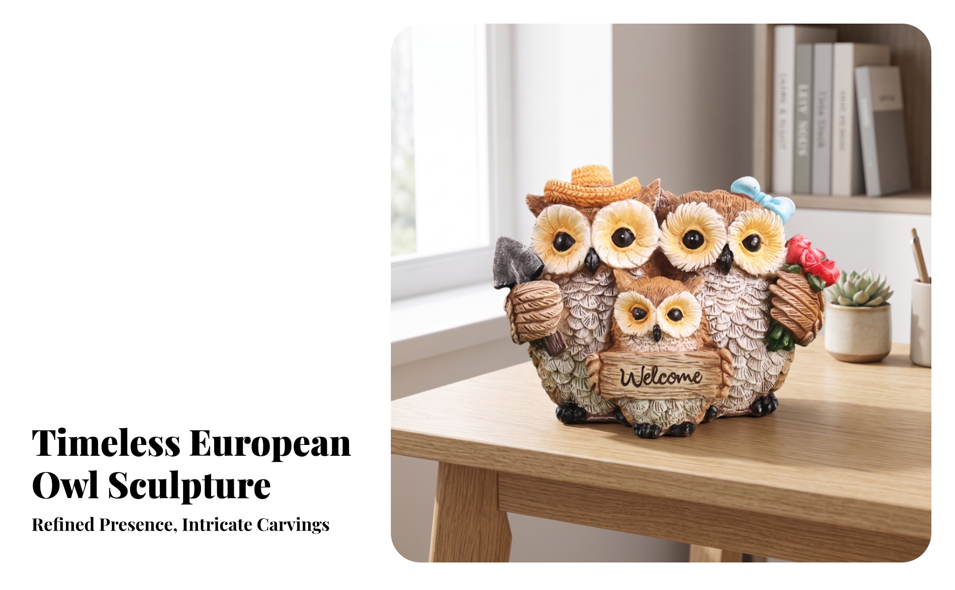 Owl Figurine Decorative Owl Ornament Resin for Bookshelf, Living Room