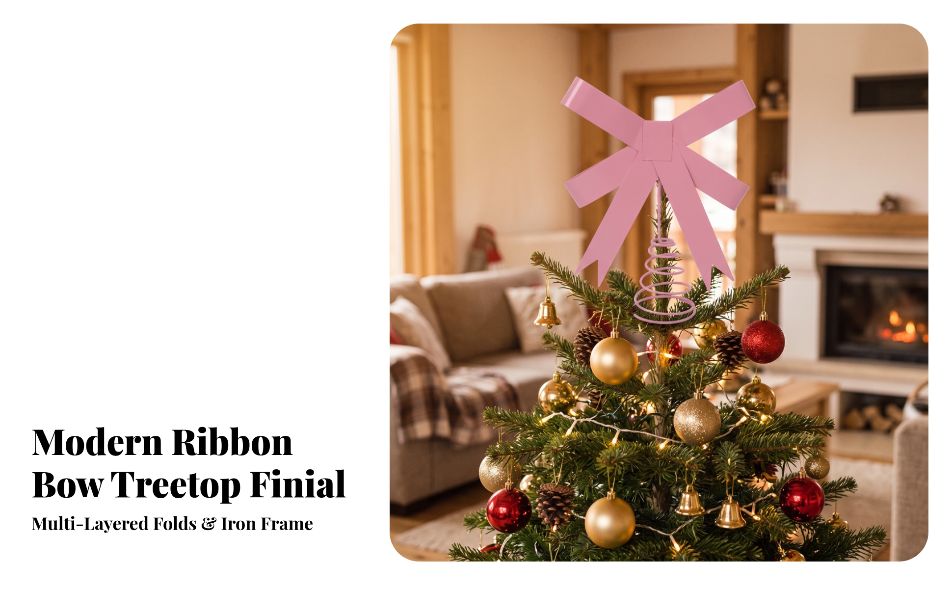 Ribbon Bow Tree Topper Iron Bow Tree Topper with Spiral Base Shiny