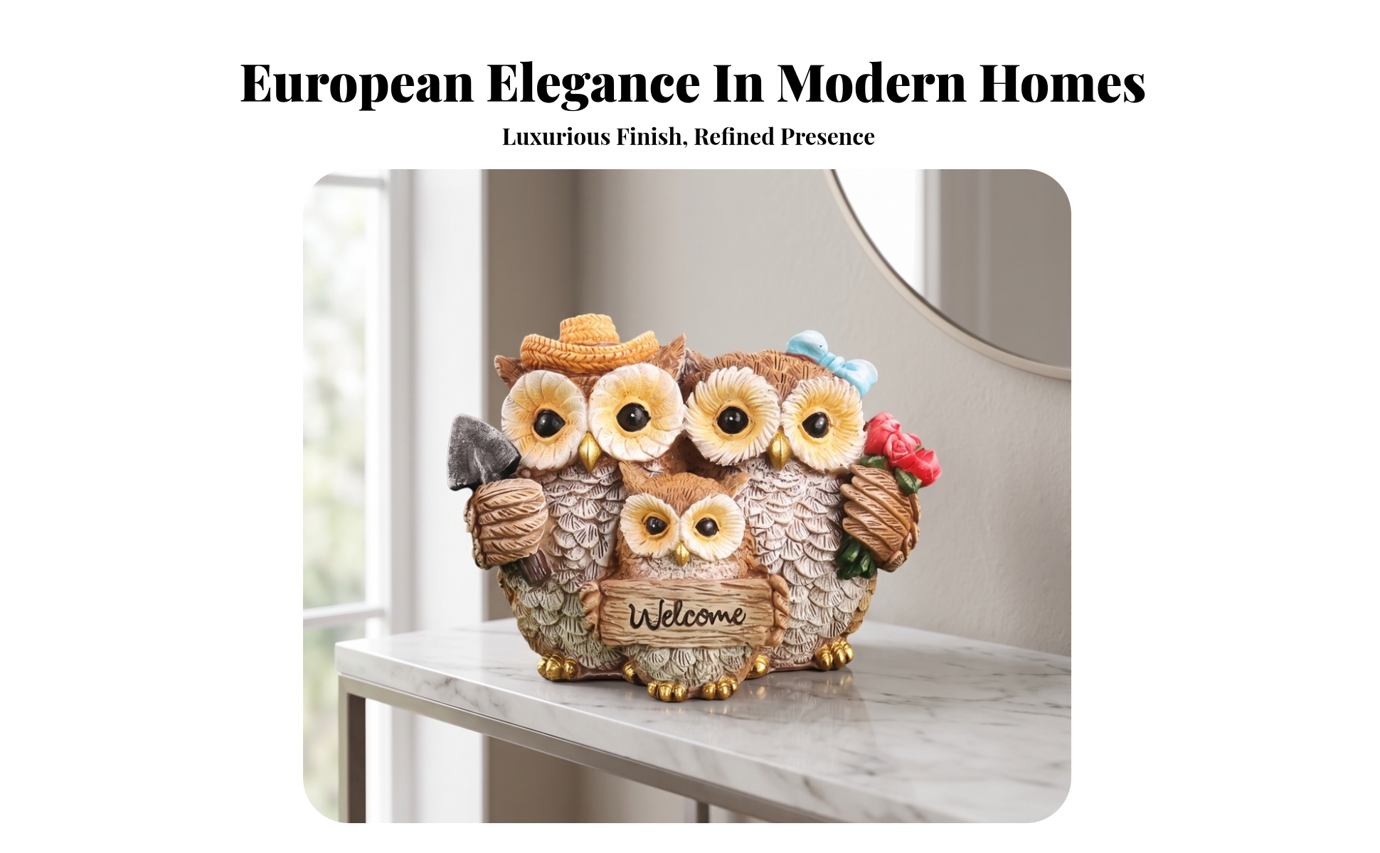 Owl Figurine Decorative Owl Ornament Resin for Bookshelf, Living Room
