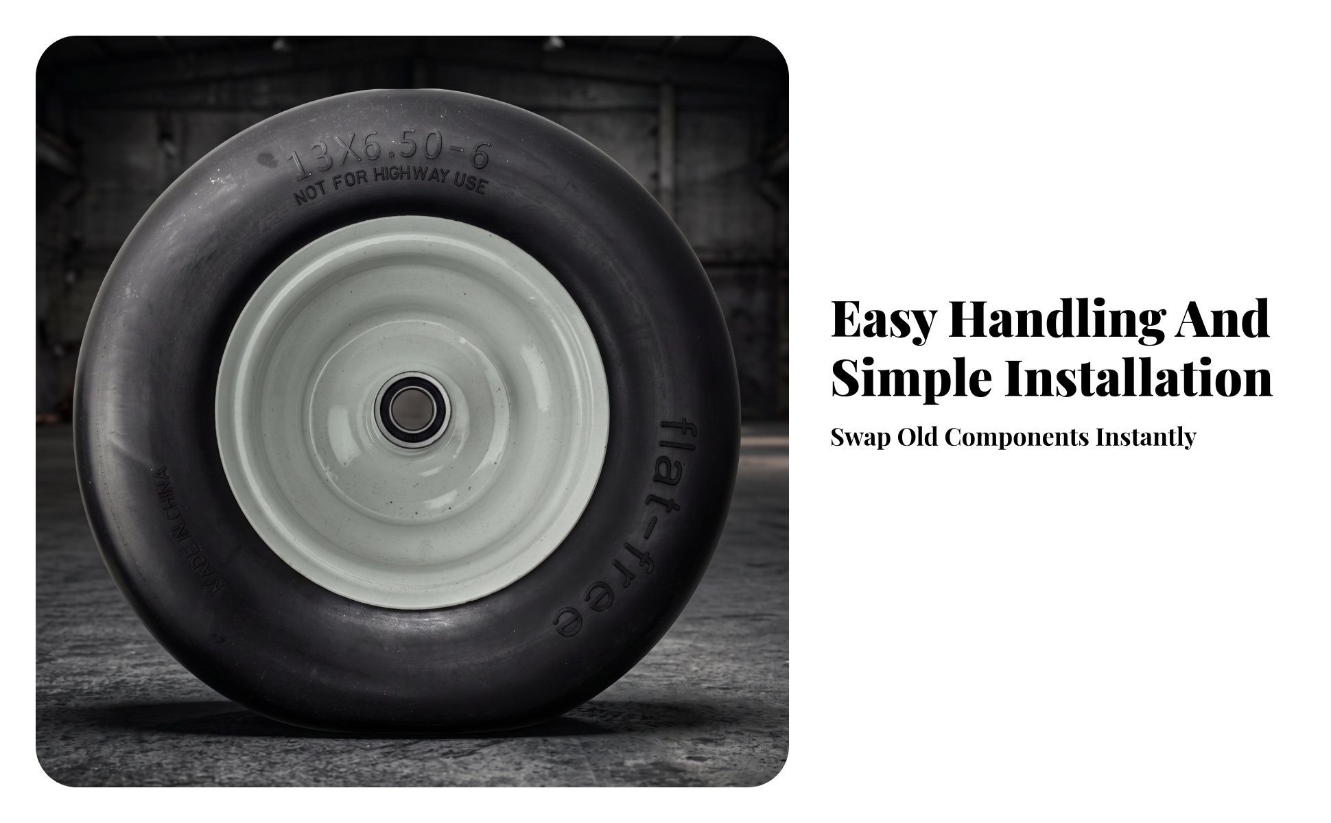 13x6.50-6 Solid Tire Puncture-Resistant for Farm Equipment, Landscapers, Farmers
