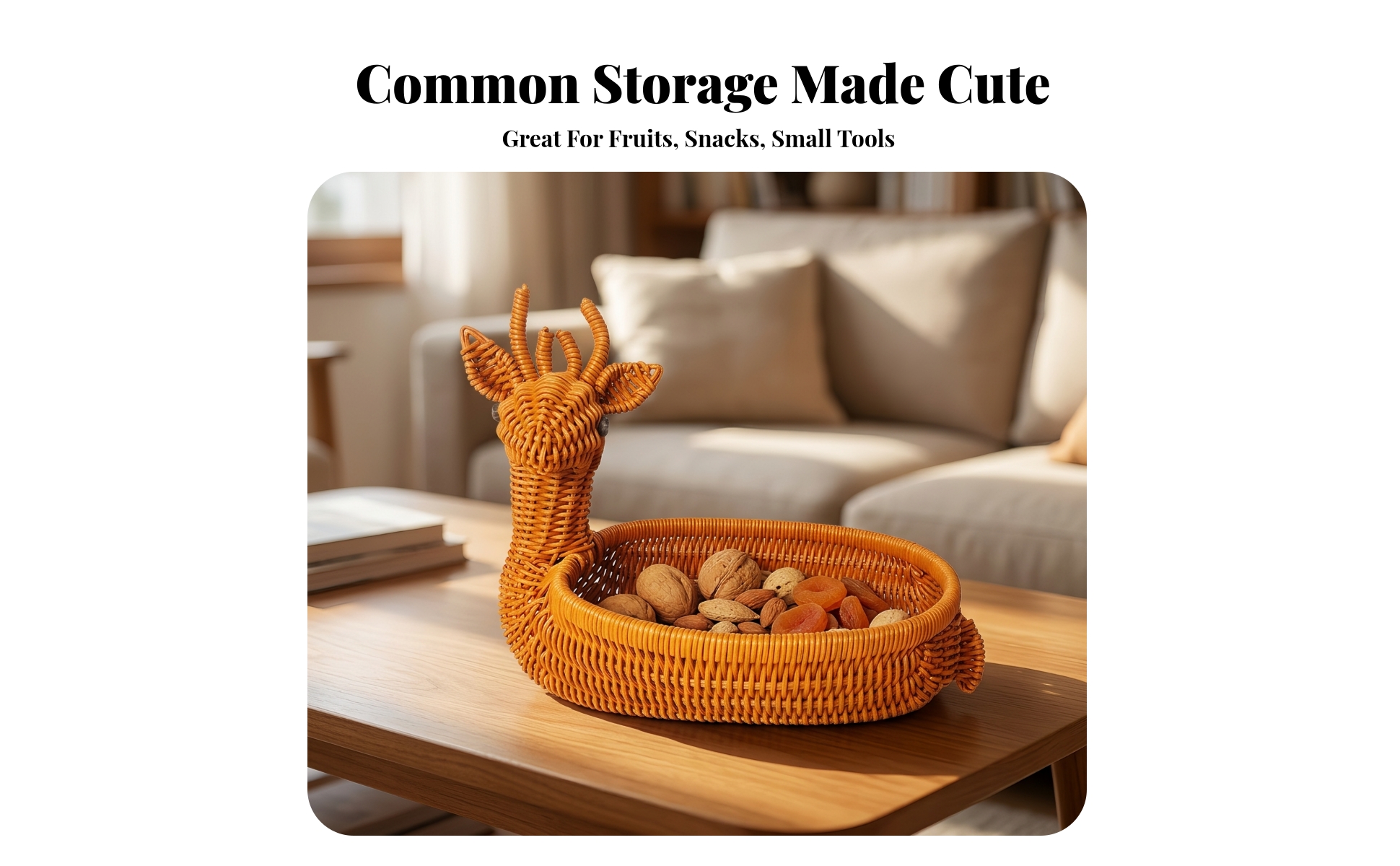Deer Basket Rustic Animal Shaped Basket Cute for Kitchen Countertop, Living Room