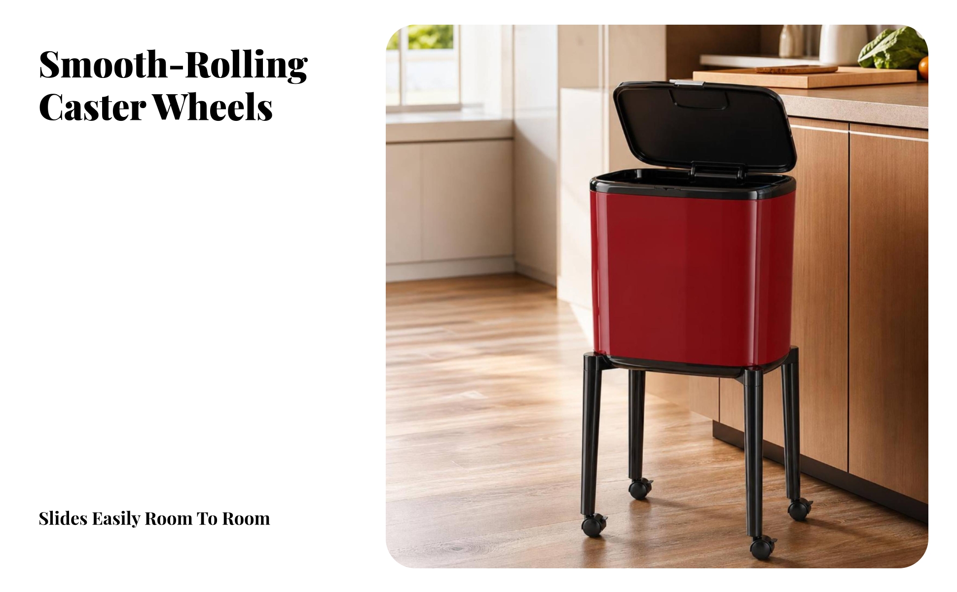 Press Top Trash Can Slim Trash Can with Wheels Mobile for Kitchen, Bathroom