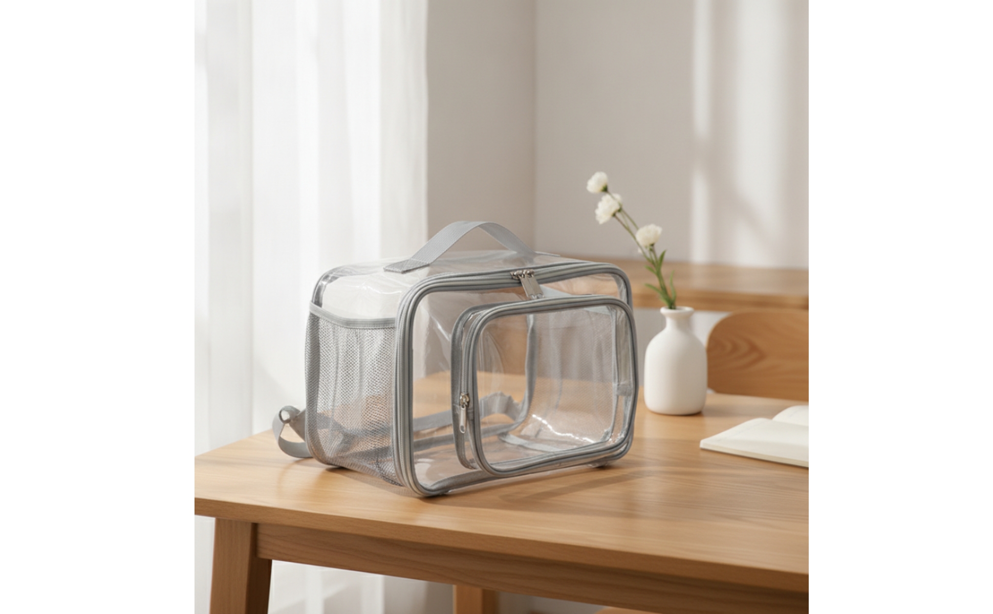 Transparent PVC Carry Bag Waterproof Clear Toiletry Bag with Zipper Wipe-Clean