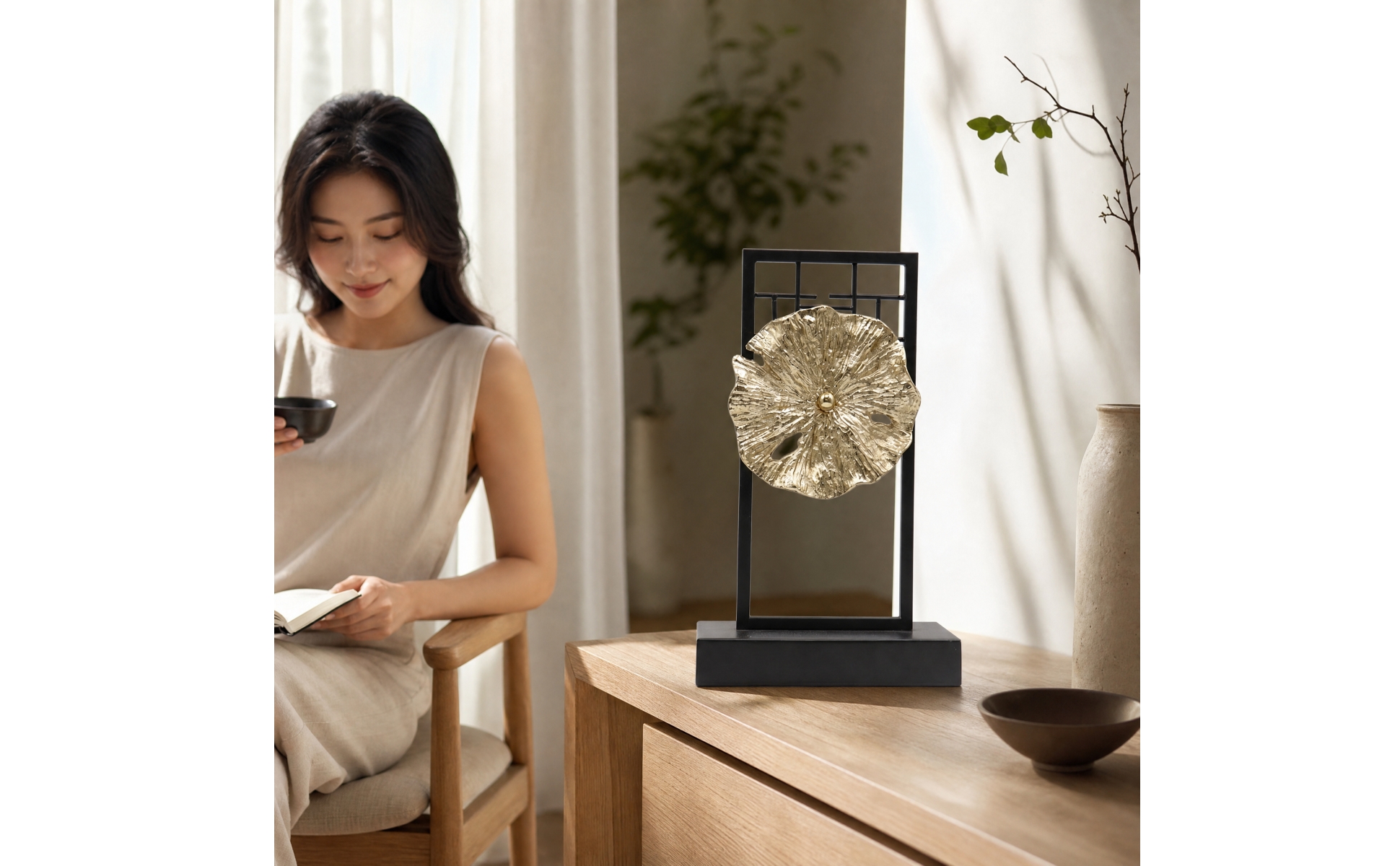 Lotus Leaf Decorative Stand Textured Chinese-Inspired Botanical Decor Sturdy
