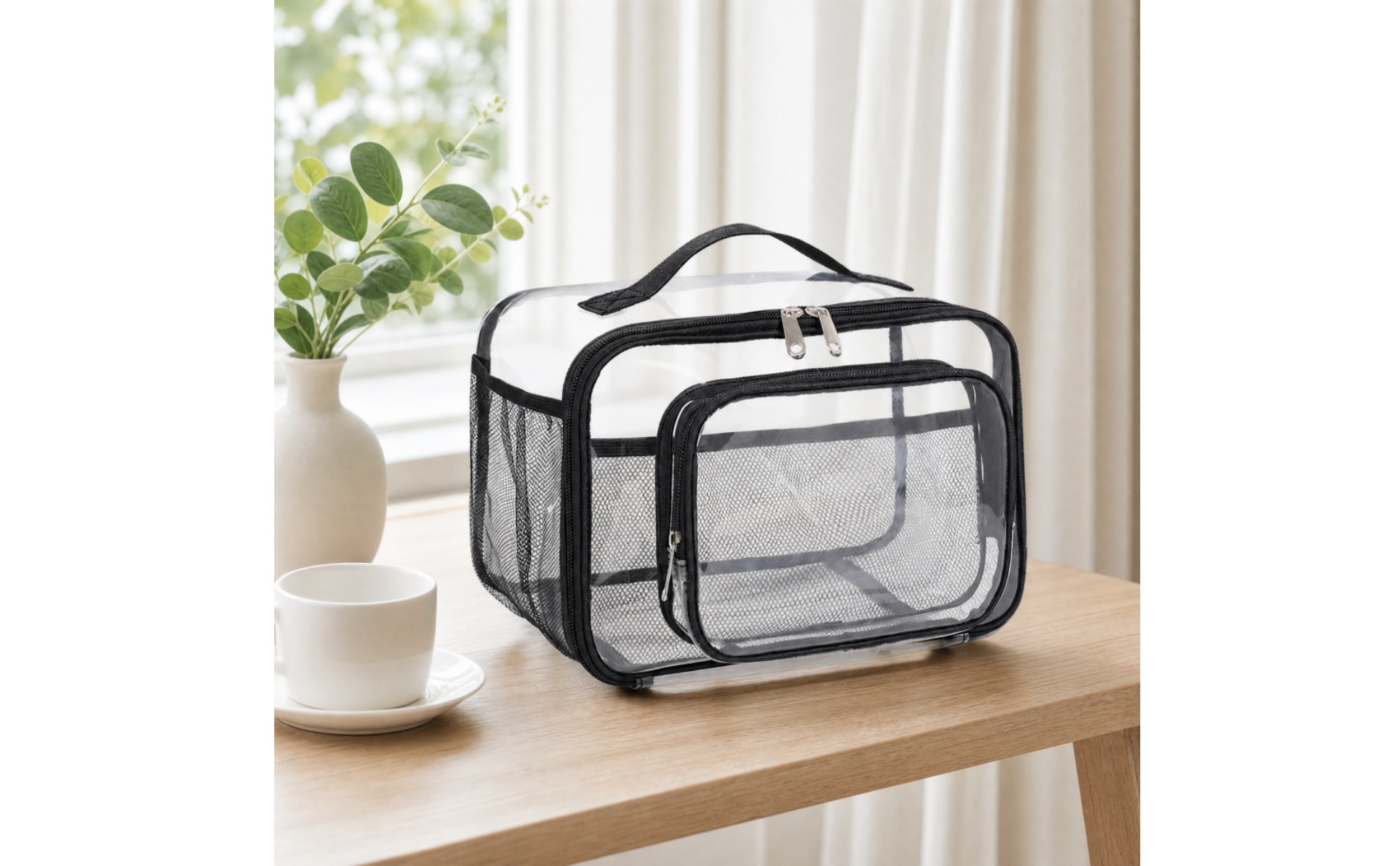 Transparent PVC Carry Bag Waterproof Clear Toiletry Bag with Zipper Wipe-Clean