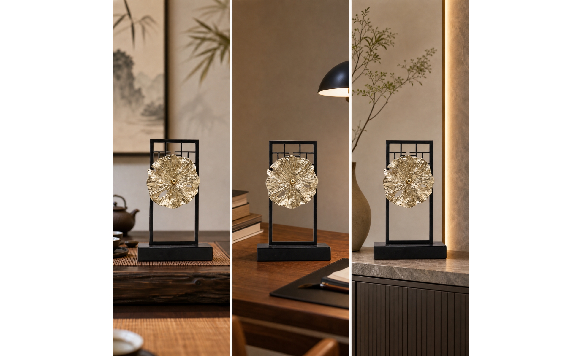 Lotus Leaf Decorative Stand Textured Chinese-Inspired Botanical Decor Sturdy