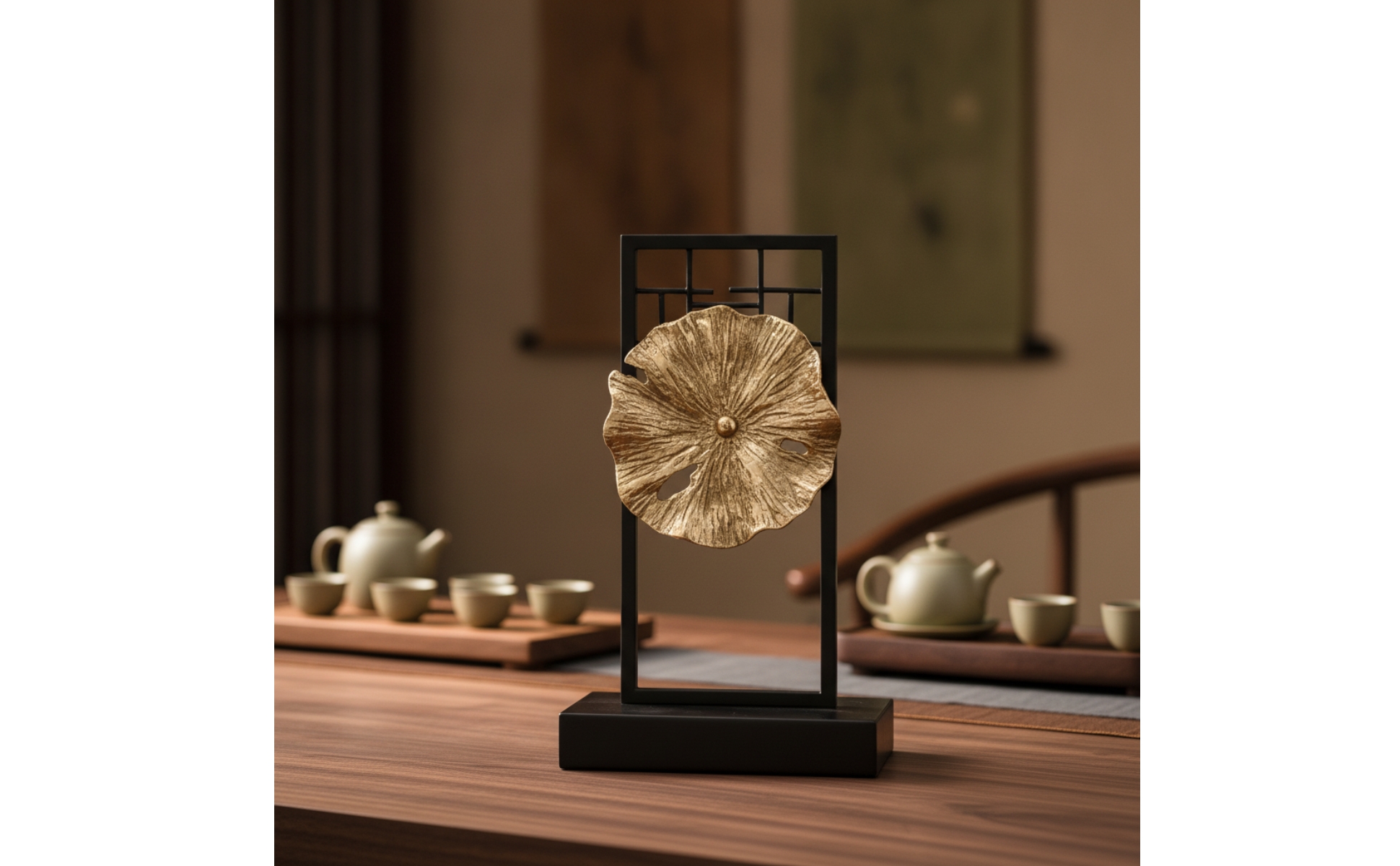 Lotus Leaf Decorative Stand Textured Chinese-Inspired Botanical Decor Sturdy