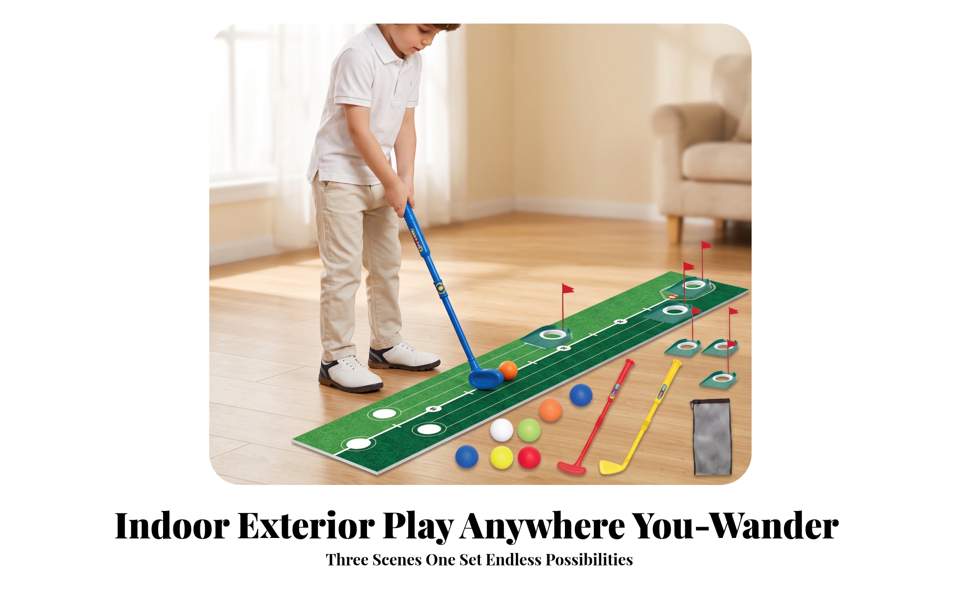 Golf Putting Game Set Portable Putting Game Mat with Carrying Bag for Home, Kids