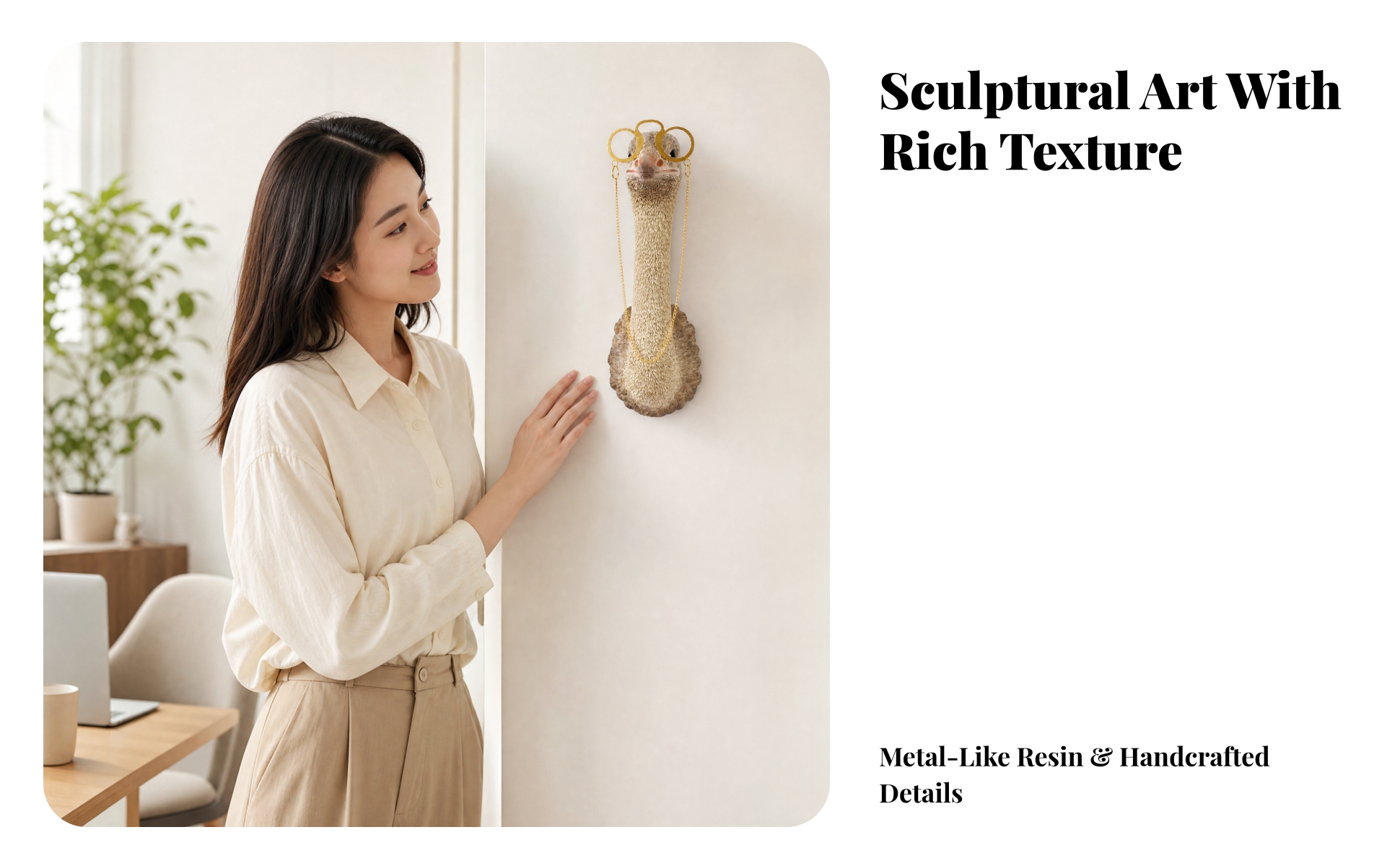 Synthetic Resin Ostrich Wall Decor Sculptural for Entryway, Living Room