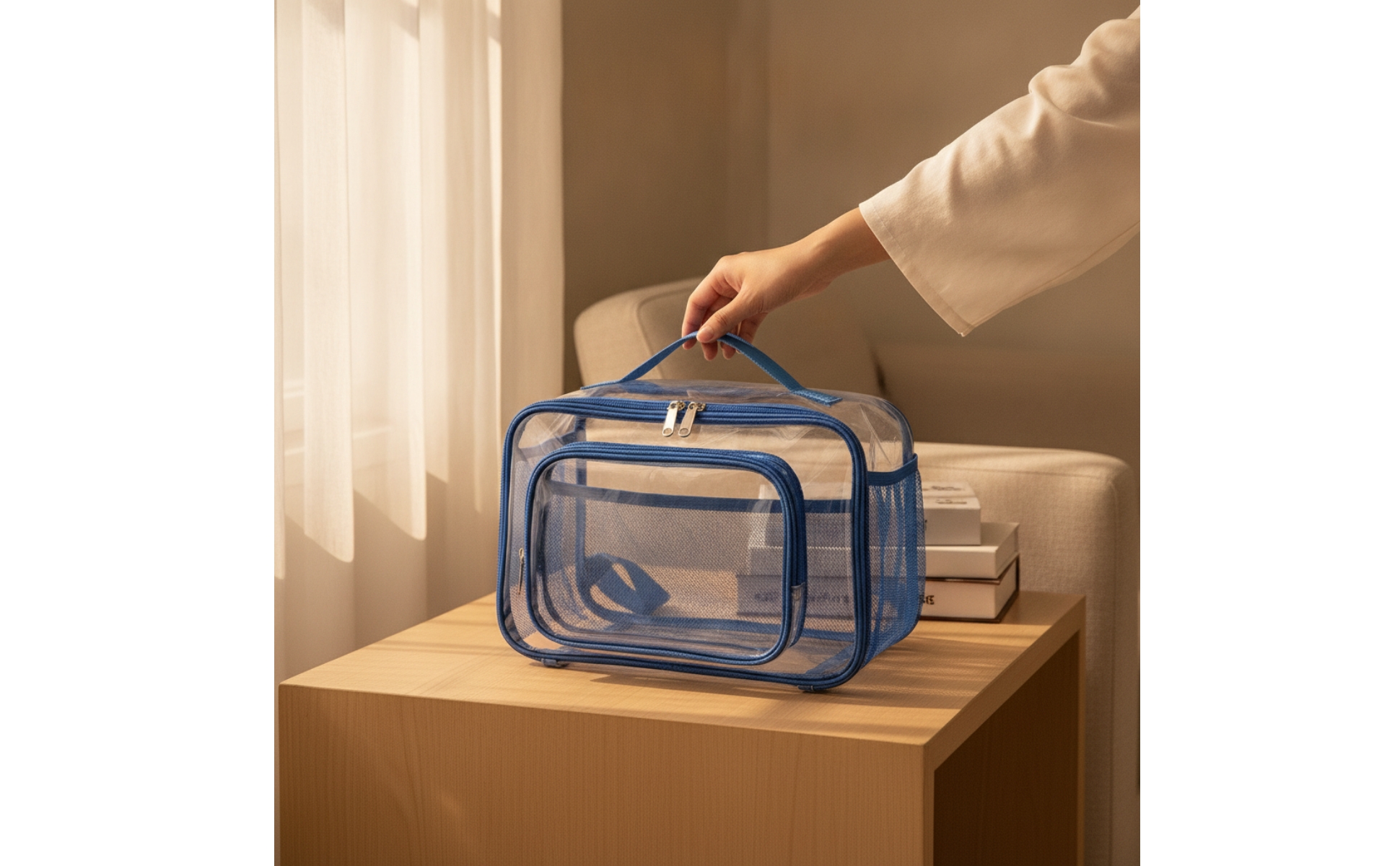 Transparent PVC Carry Bag Waterproof Clear Toiletry Bag with Zipper Wipe-Clean