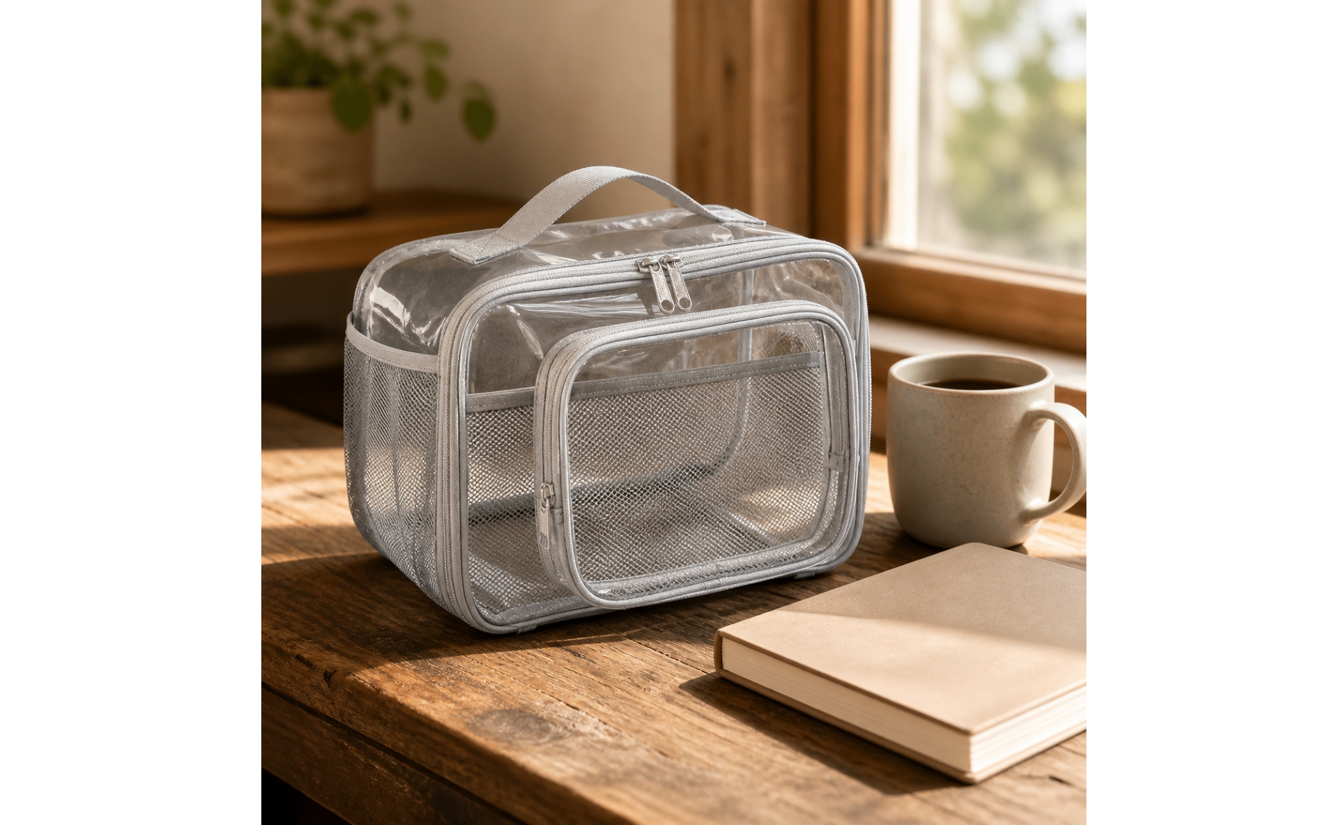 Transparent PVC Carry Bag Waterproof Clear Toiletry Bag with Zipper Wipe-Clean