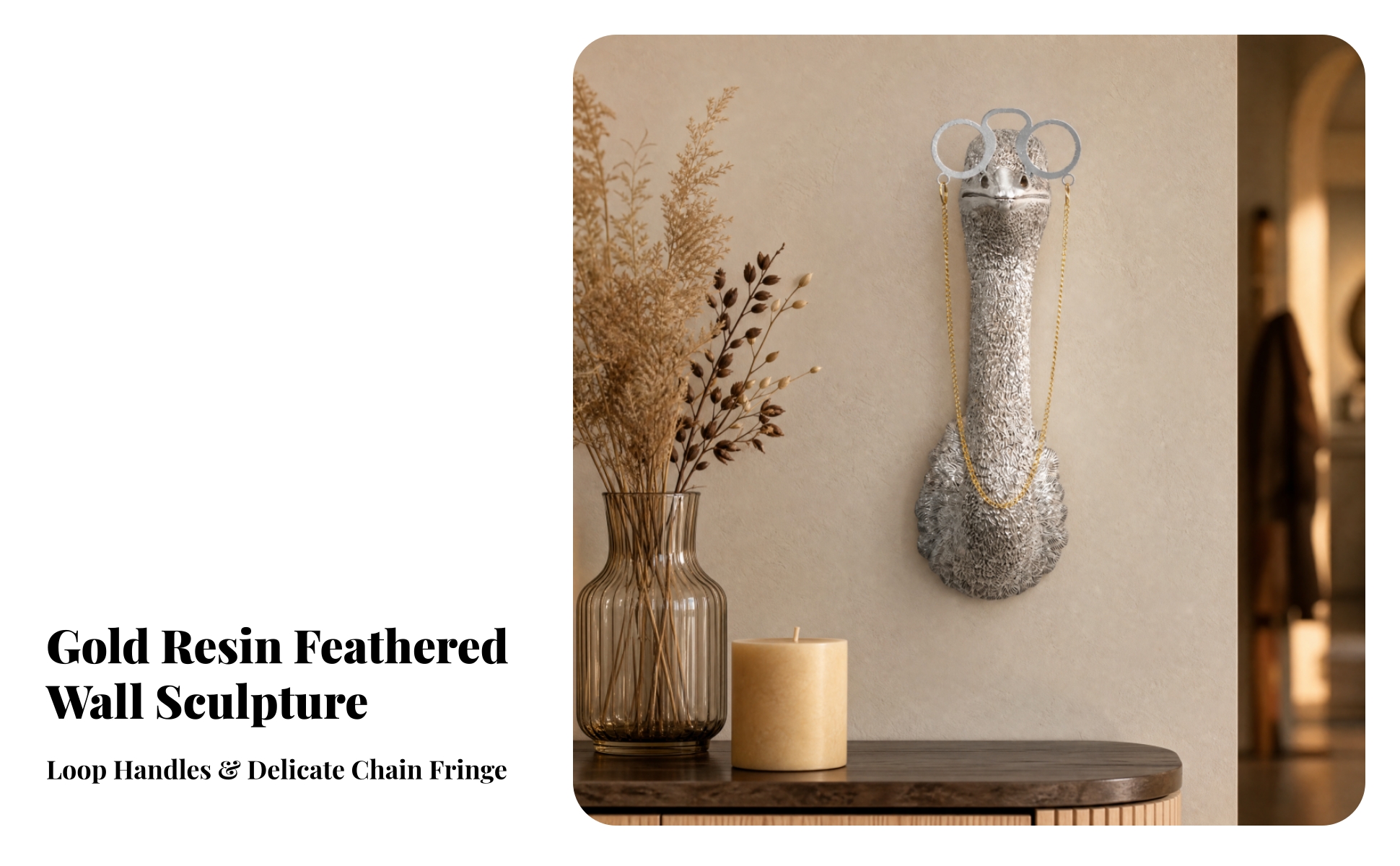 Synthetic Resin Ostrich Wall Decor Sculptural for Entryway, Living Room