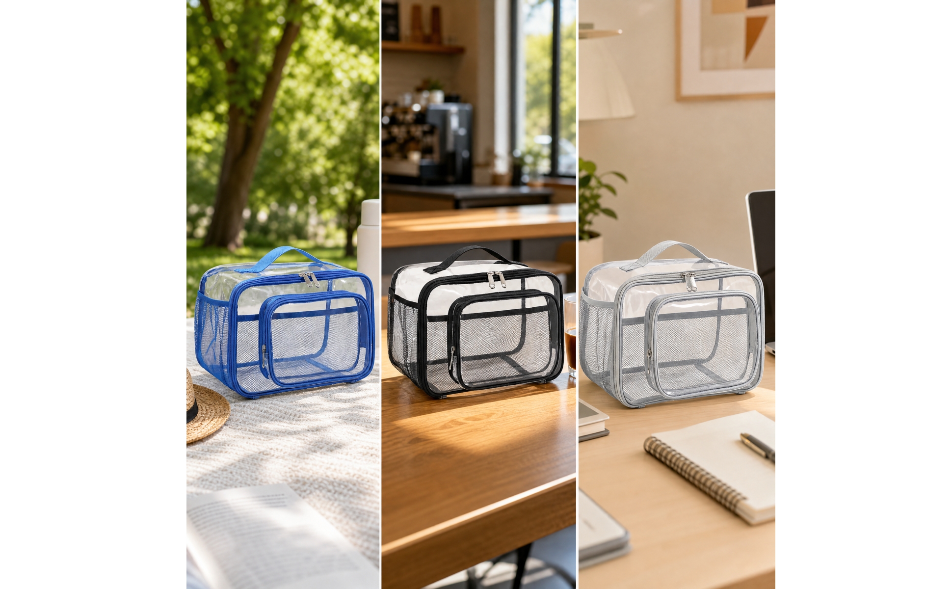 Transparent PVC Carry Bag Waterproof Clear Toiletry Bag with Zipper Wipe-Clean