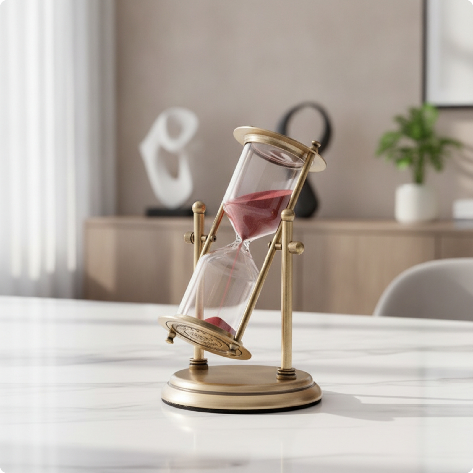 Hourglass with Metal Frame Rotating Timepiece Traditional for Bookshelf