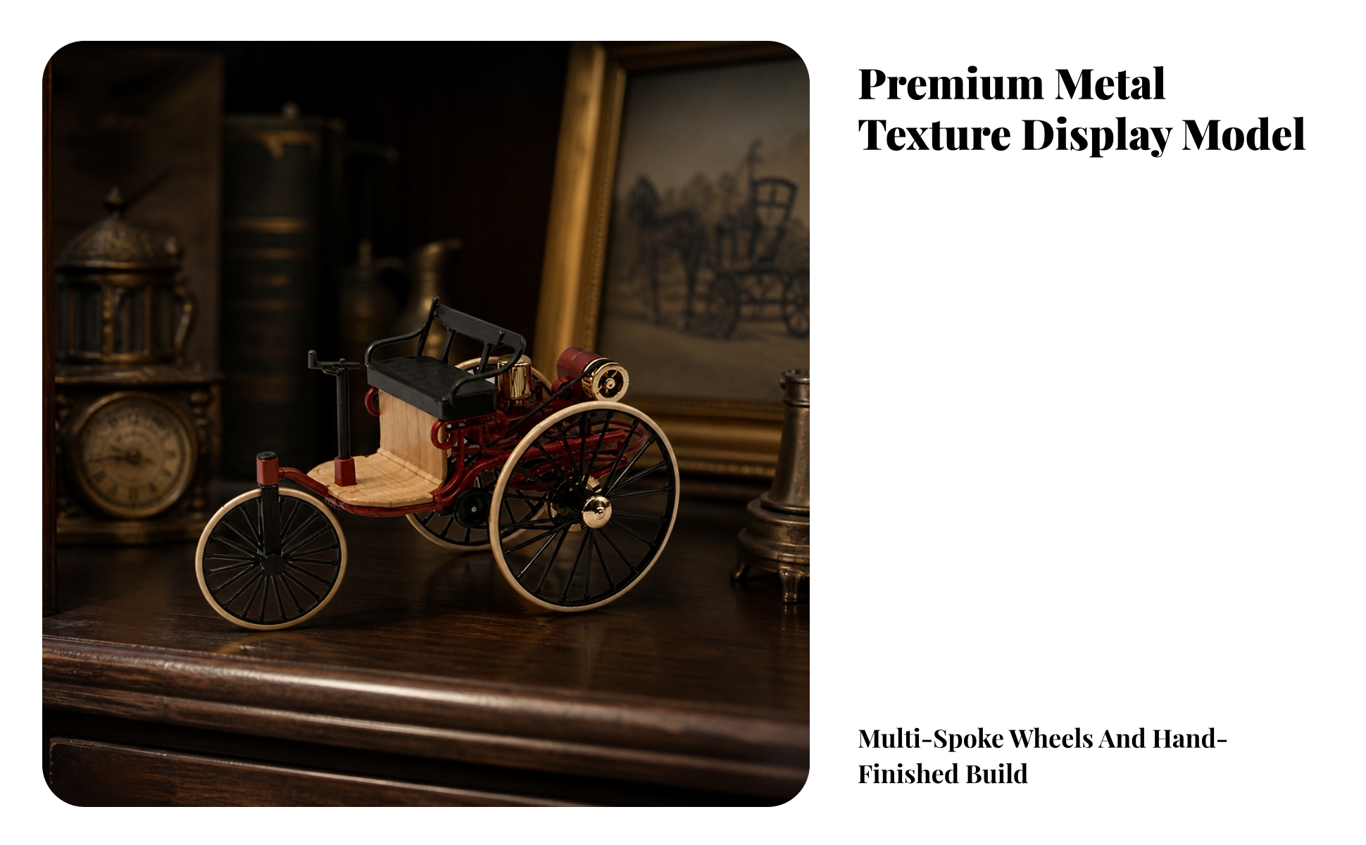 Alloy Tricycle Model 1:12 Scale Tricycle Model Vintage-Style for Desk, Hobbyists