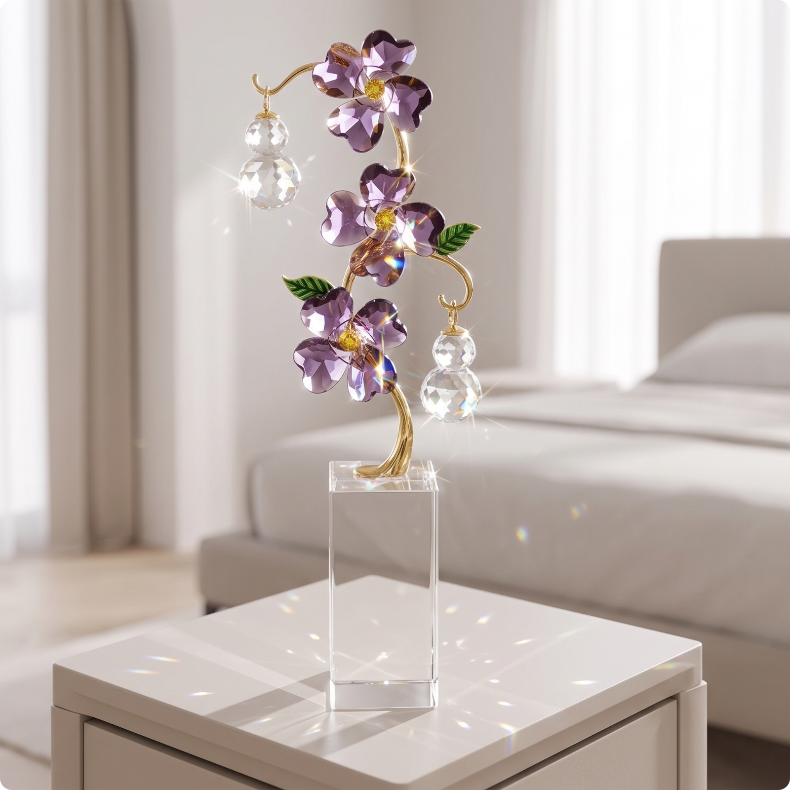 Blumendekoration aus Kristall elegant Kristallfigur schillernd für Schreibtisch