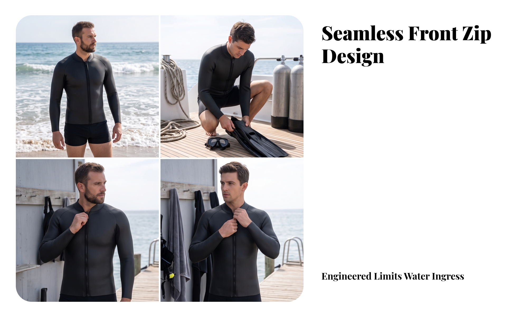 Wetsuit Jacket with Front Zipper Snug Fit Wetsuit Top with Front Zipper for Men