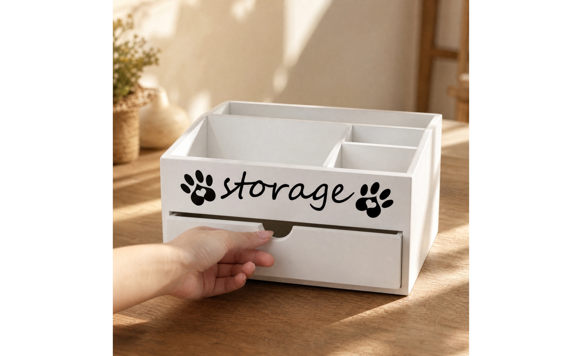 Haustier-Organizer mit Schublade Massivholz kleine Haustier-Vorratsbox aus Holz