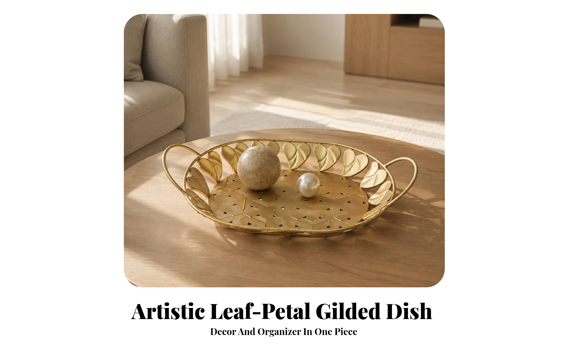 Decorative Tray with Handles Elegant for Coffee Table, Entryway Console, Hosts