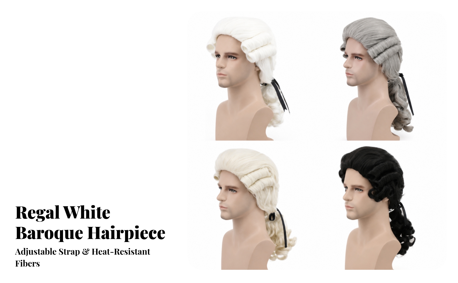 Colonial Hairpiece with Tied Tail 18th Century Colonial Style Hairpiece