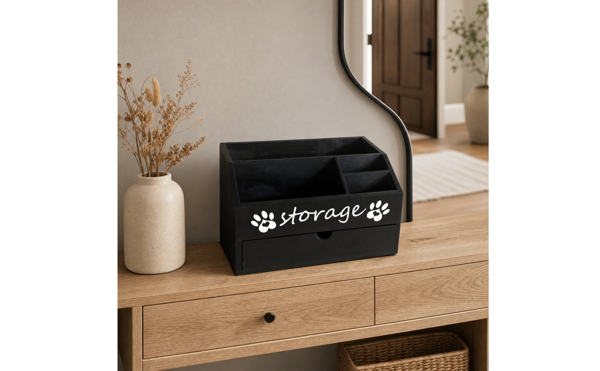 Haustier-Organizer mit Schublade Massivholz kleine Haustier-Vorratsbox aus Holz