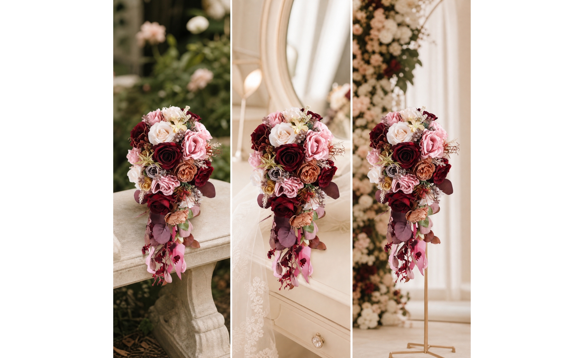 Bouquet de Mariée Cascade Léger Bouquet de Mariée En Soie Artificielle Réaliste