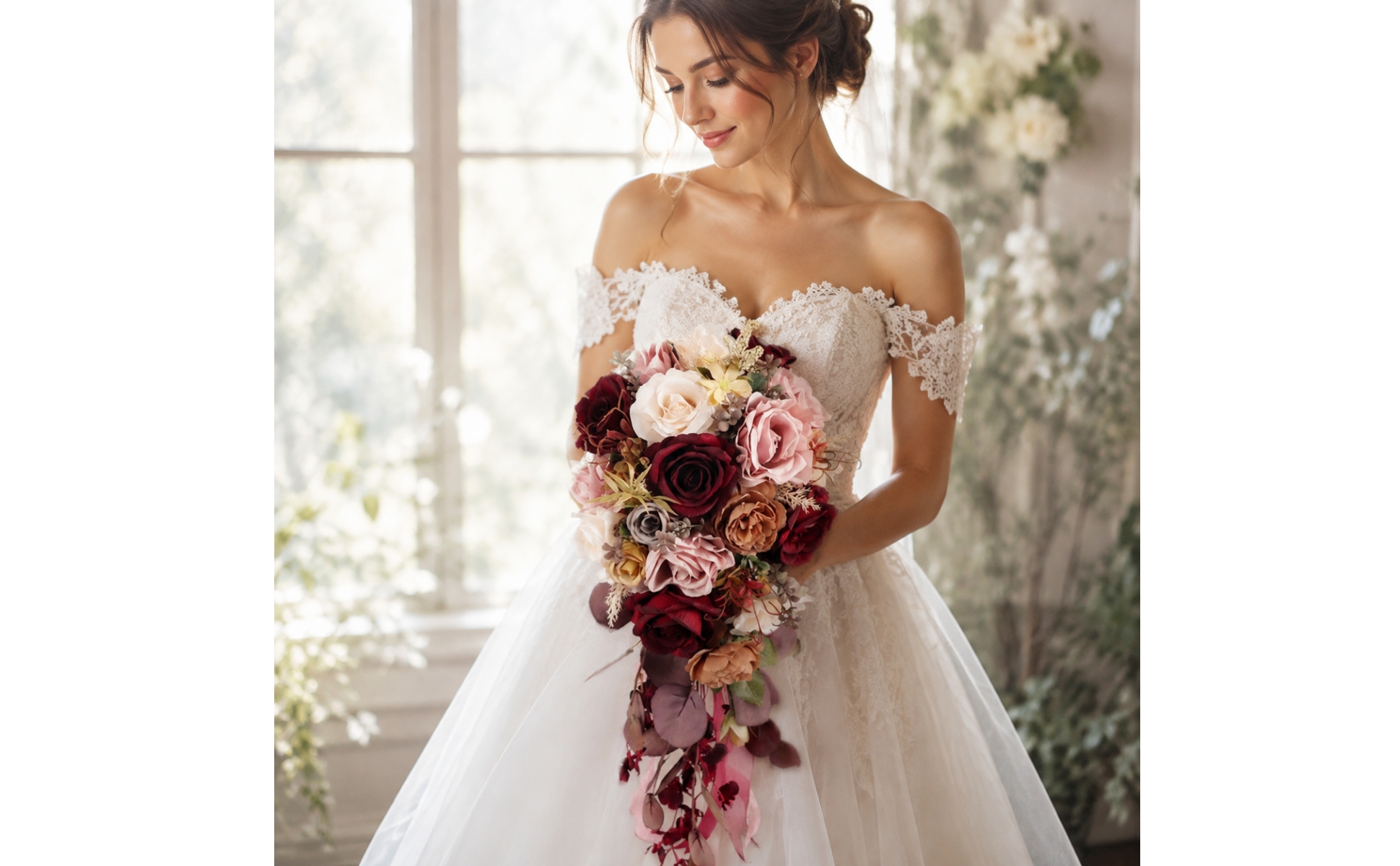 Bouquet de Mariée Cascade Léger Bouquet de Mariée En Soie Artificielle Réaliste