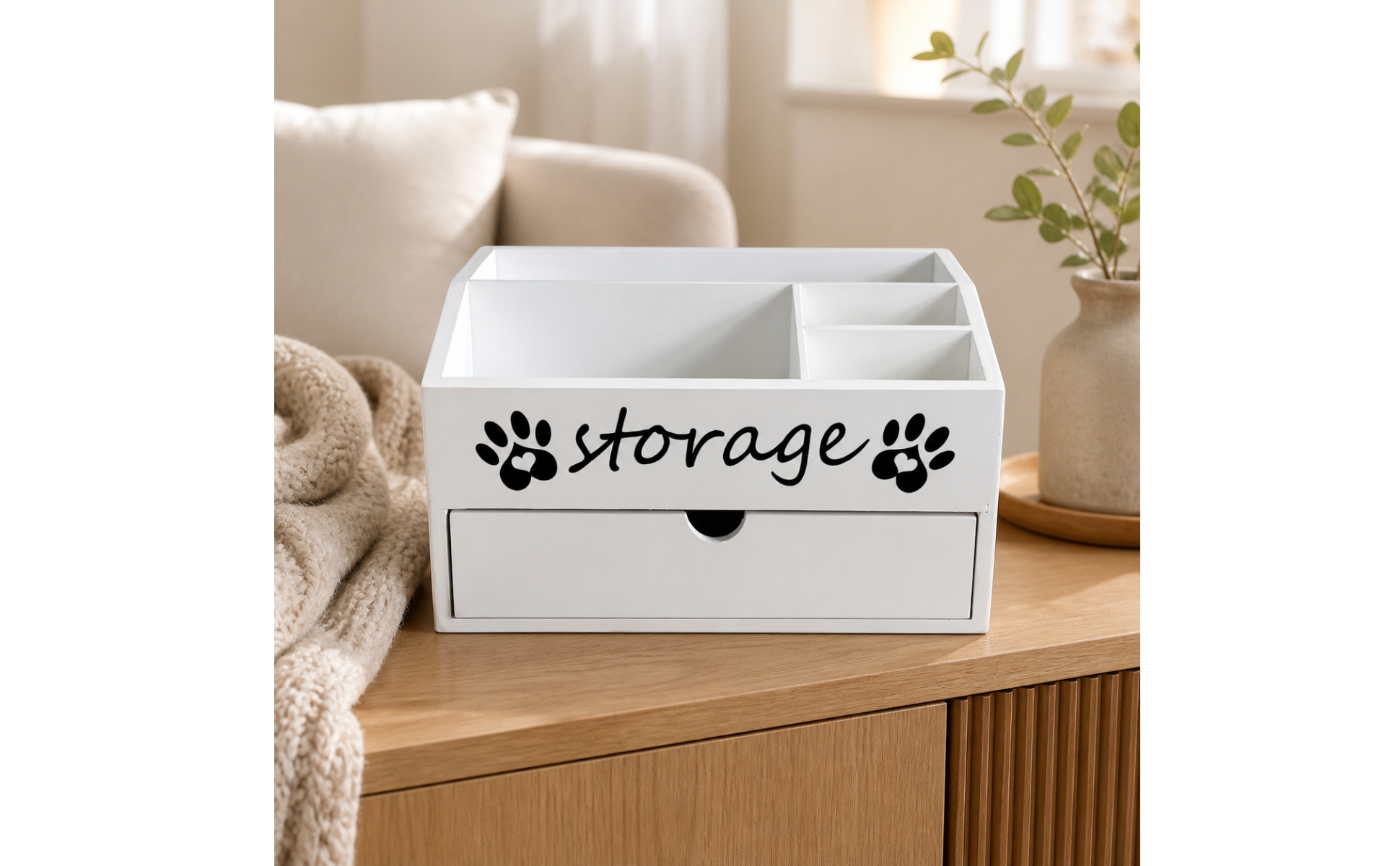 Haustier-Organizer mit Schublade Massivholz kleine Haustier-Vorratsbox aus Holz
