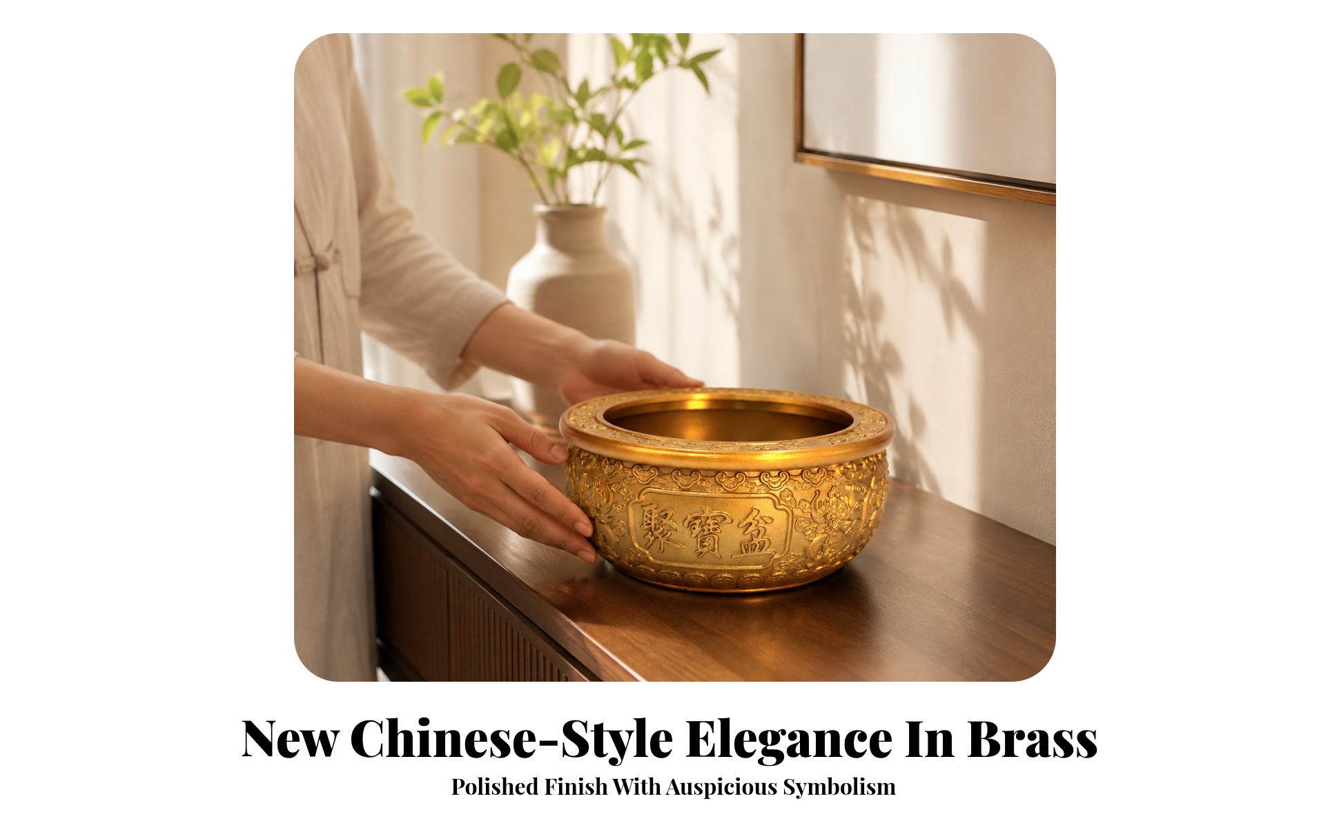 Messingschale chinesischer Stil Schatzbecken Feng Shui für Eingangsbereich, Büro