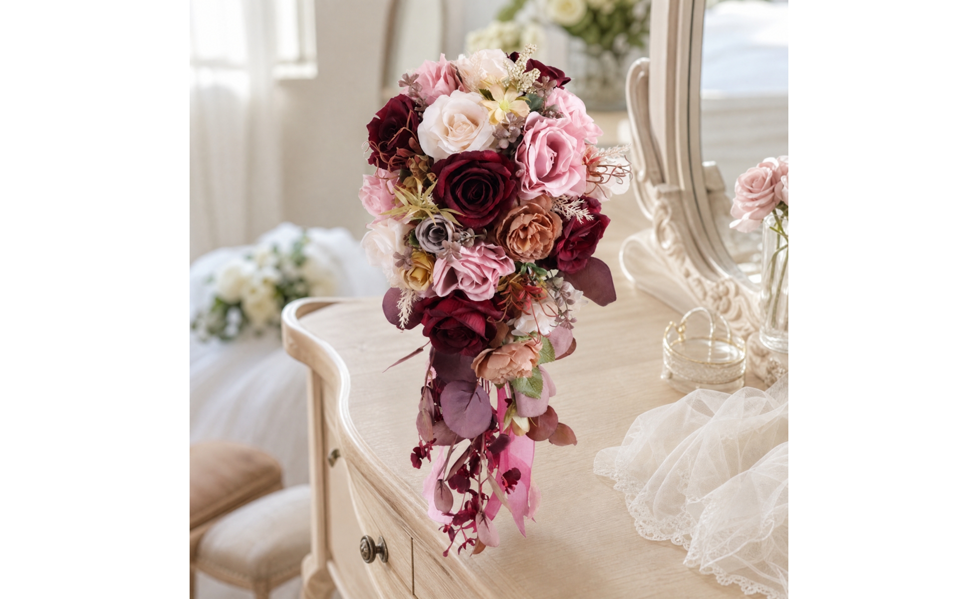 Bouquet de Mariée Cascade Léger Bouquet de Mariée En Soie Artificielle Réaliste