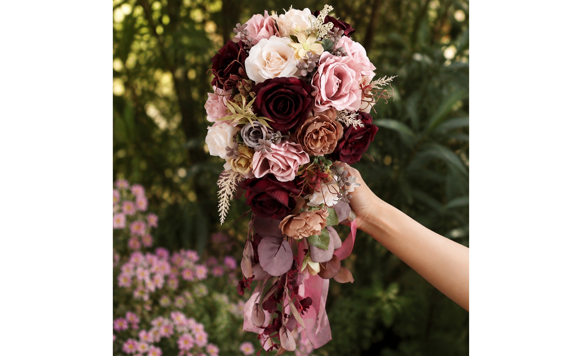 Bouquet de Mariée Cascade Léger Bouquet de Mariée En Soie Artificielle Réaliste