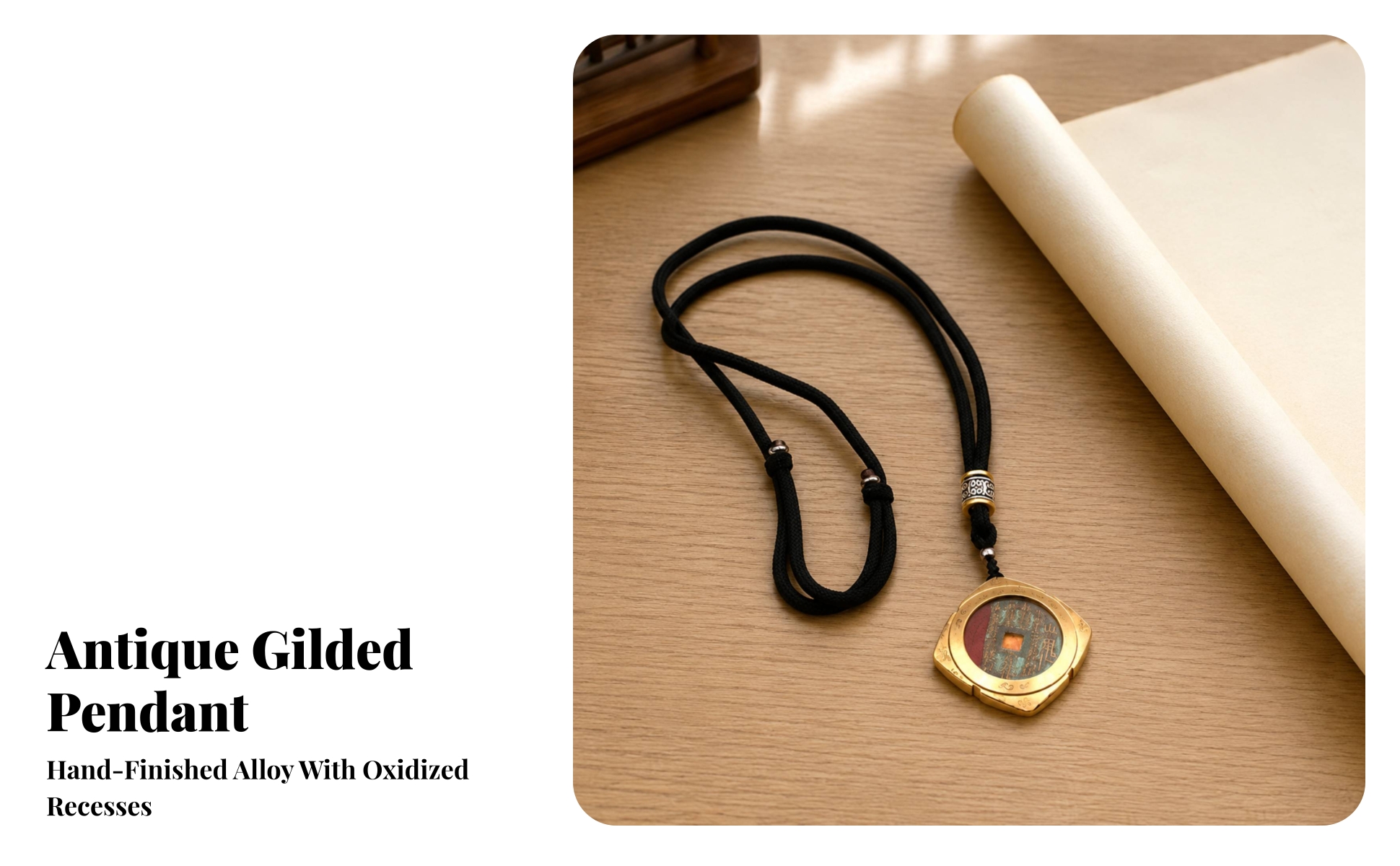 Alloy Pendant with Braided Cord Chinese-Inspired Coin Pendant Compact for Bag
