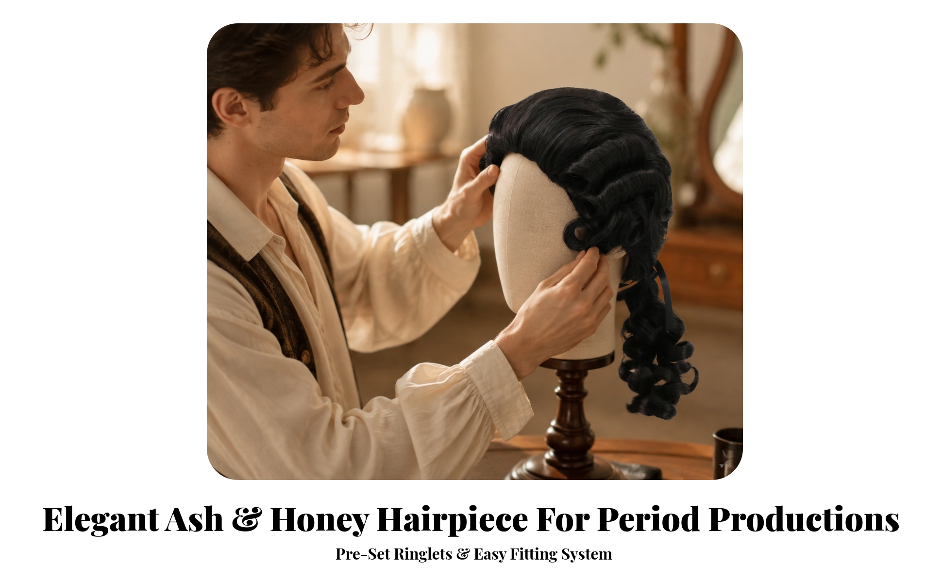 Colonial Hairpiece with Tied Tail 18th Century Colonial Style Hairpiece