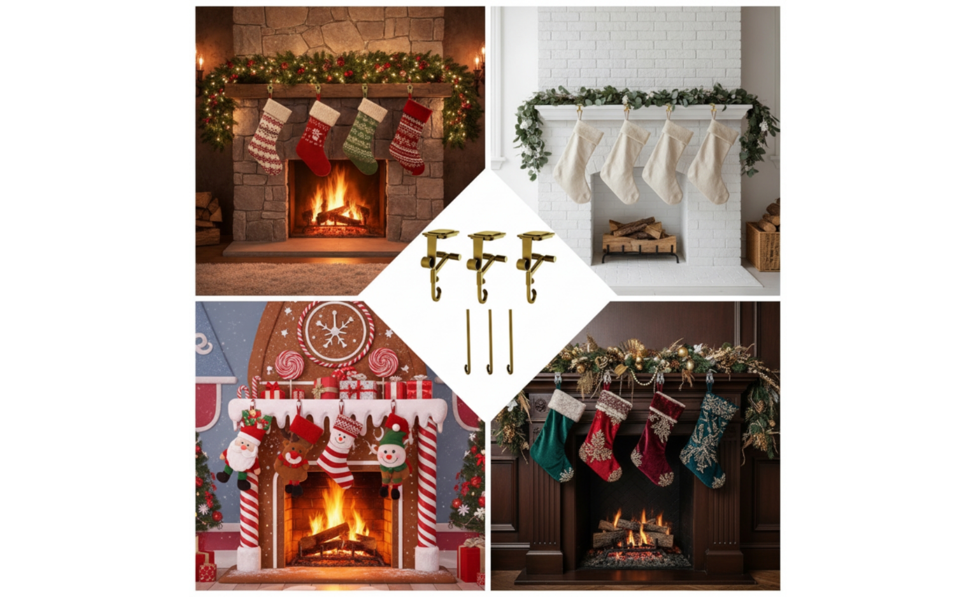 3 Pieces Mantel Stocking Hangers No Tool Stocking Hanger Long-Lasting