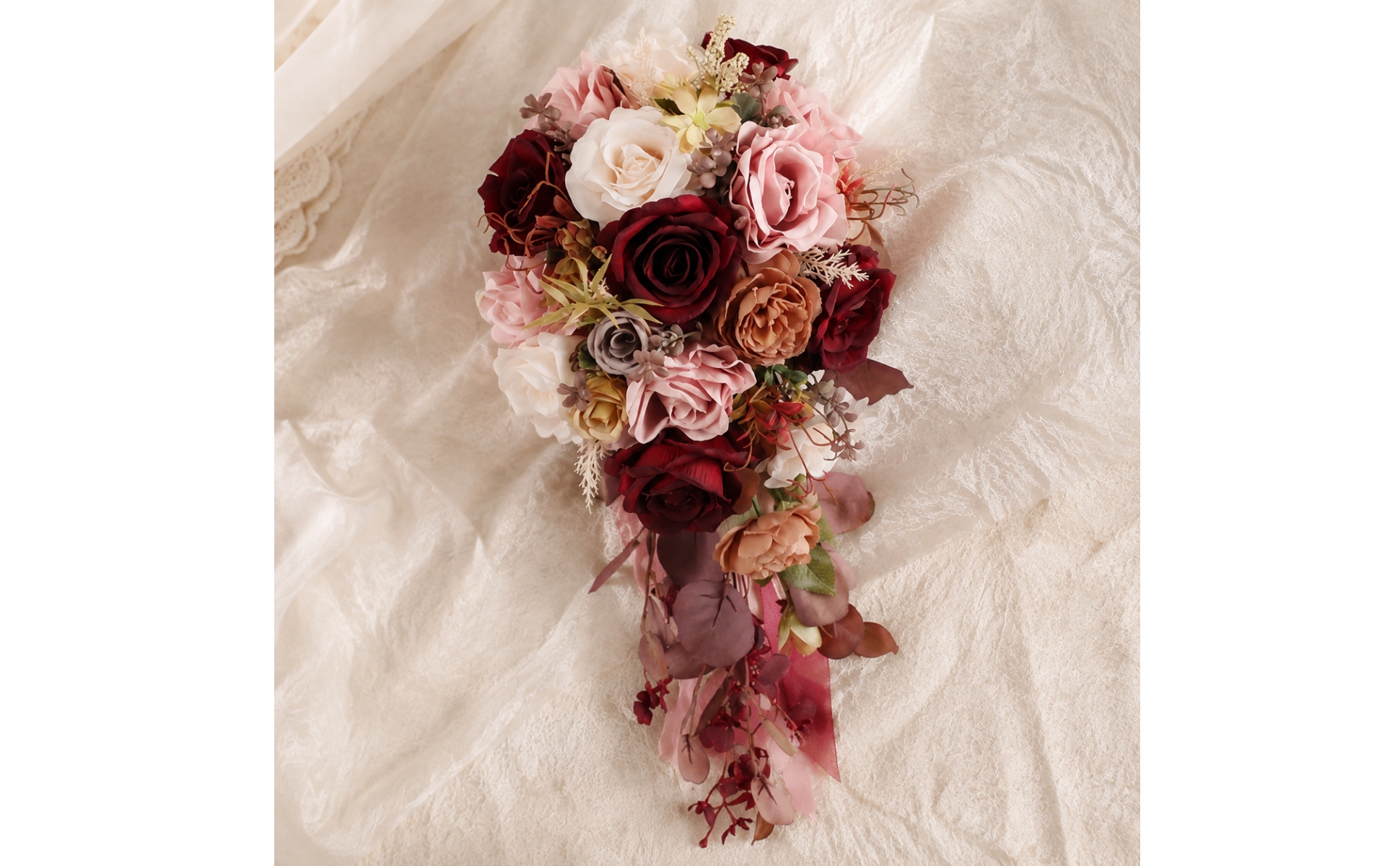 Bouquet de Mariée Cascade Léger Bouquet de Mariée En Soie Artificielle Réaliste