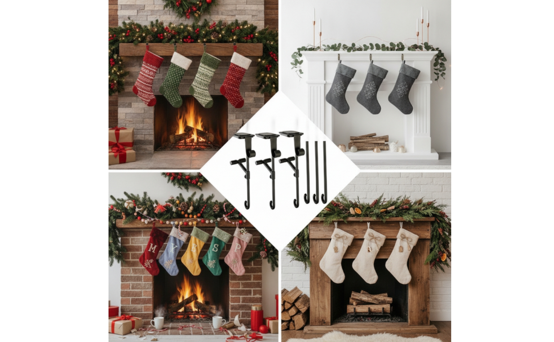 3 Pieces Mantel Stocking Hangers No Tool Stocking Hanger Long-Lasting