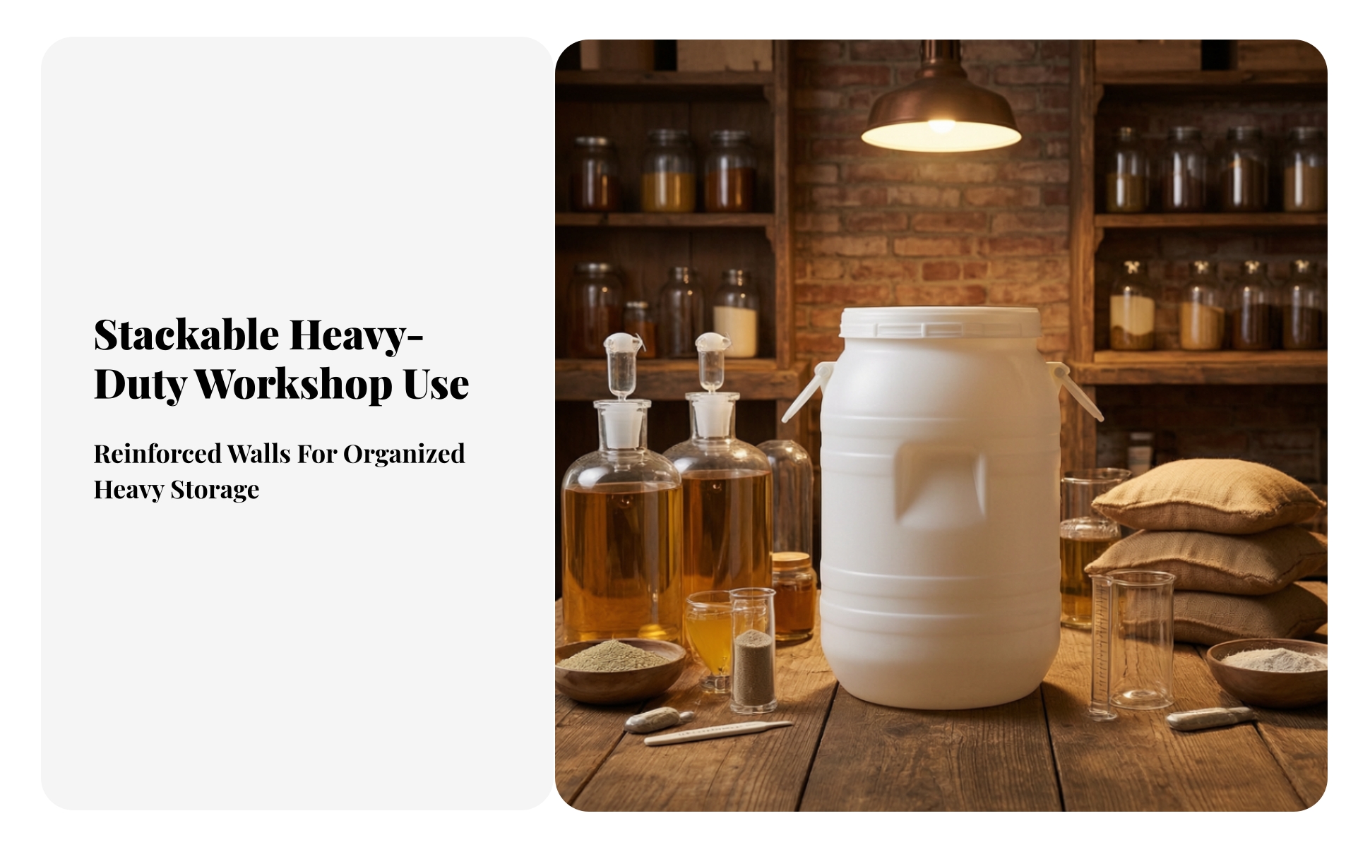 Round Plastic Container with Double Lid Resistant for Kitchen, Workshop