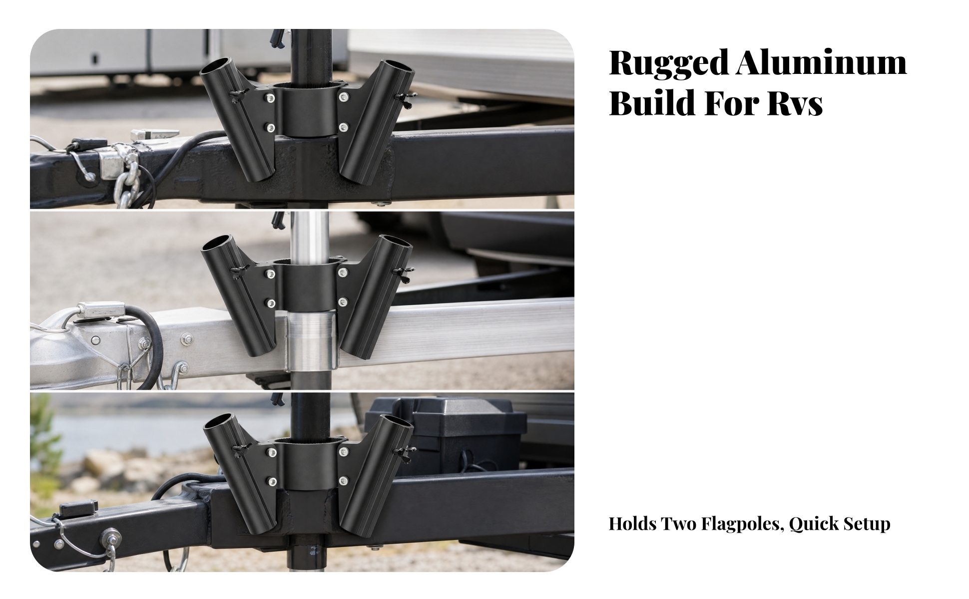Two Flag Pole Mounting Bracket Compact for Tailgating, Outdoor Gatherings