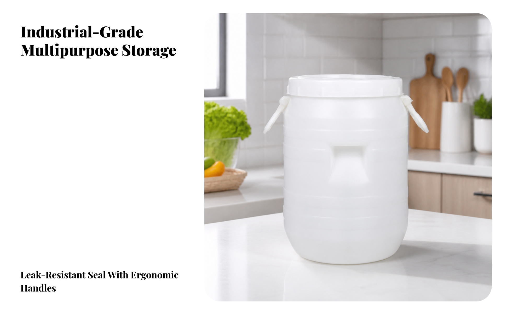 Round Plastic Container with Double Lid Resistant for Kitchen, Workshop