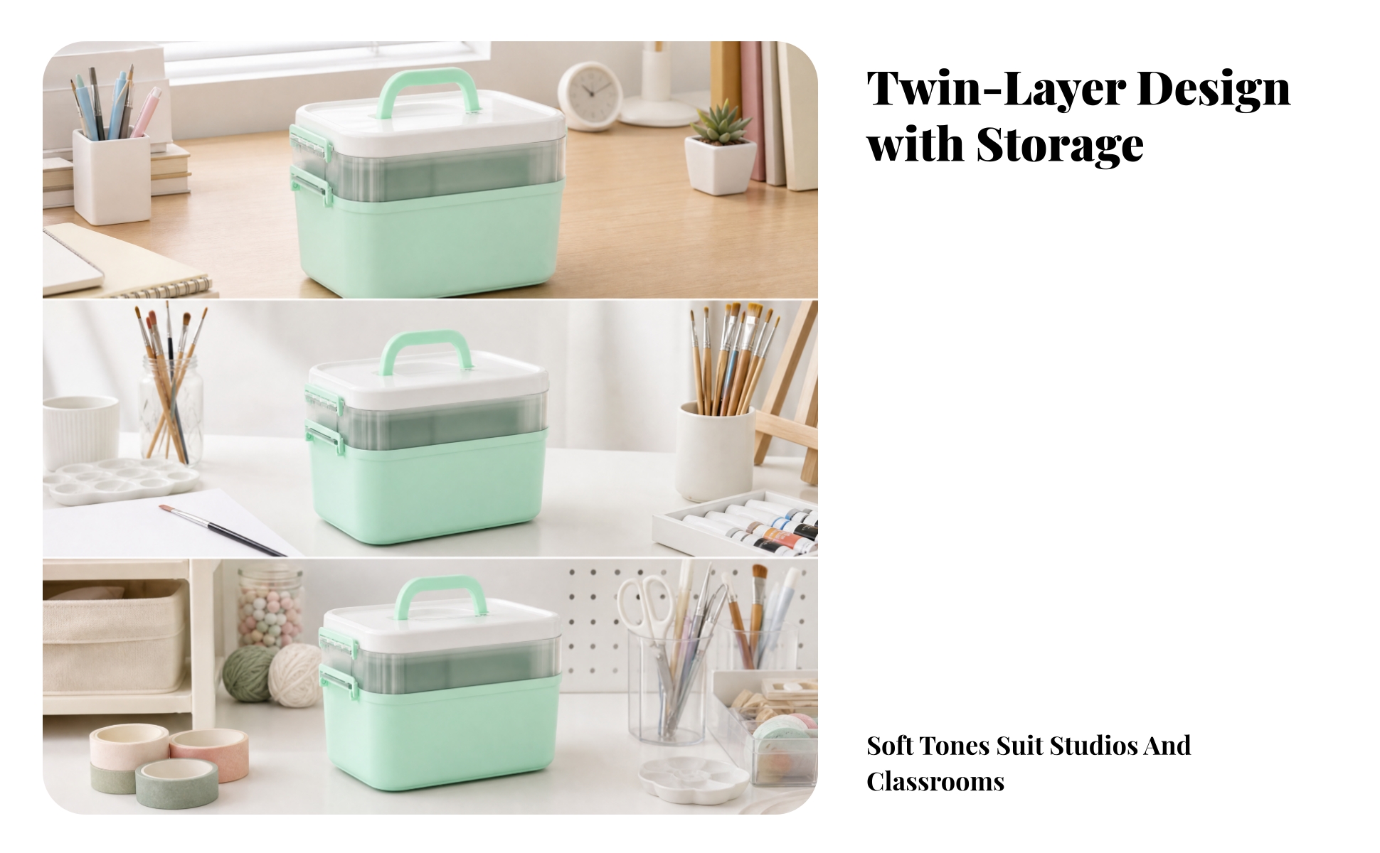 Two-Layer Art Supply Storage Box Thick-Walled for Classrooms, Dorm Rooms