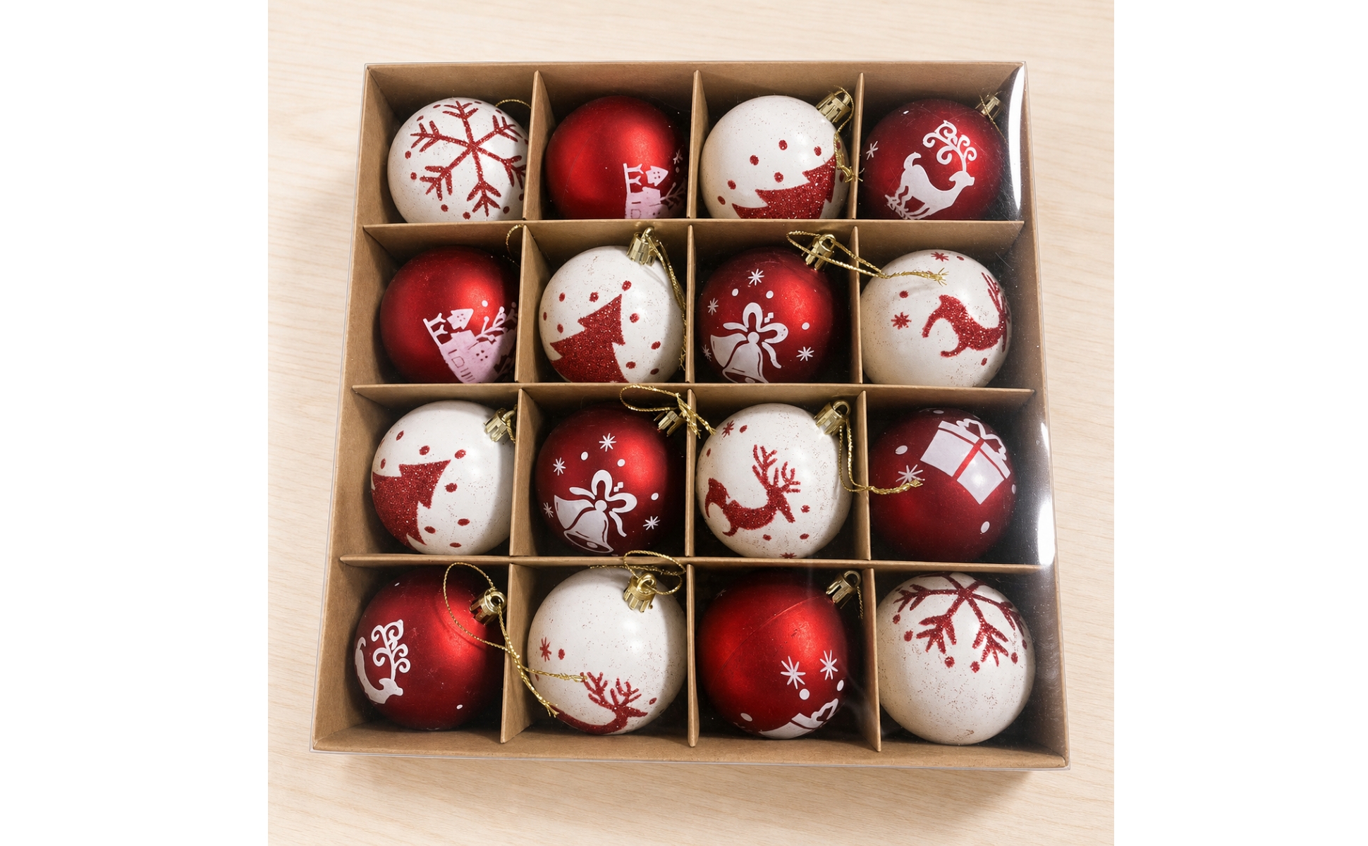 16 Pieces Spherical Plastic Christmas Ornament Glossy Glittered Christmas Bauble