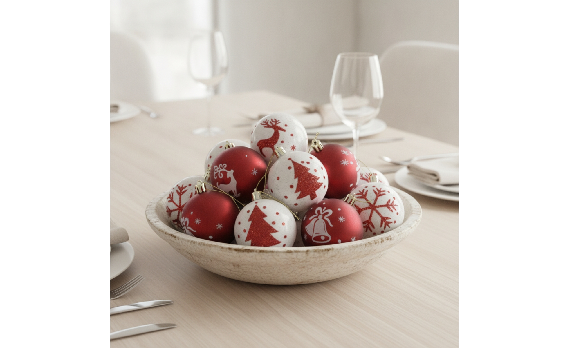 16 Pieces Spherical Plastic Christmas Ornament Glossy Glittered Christmas Bauble