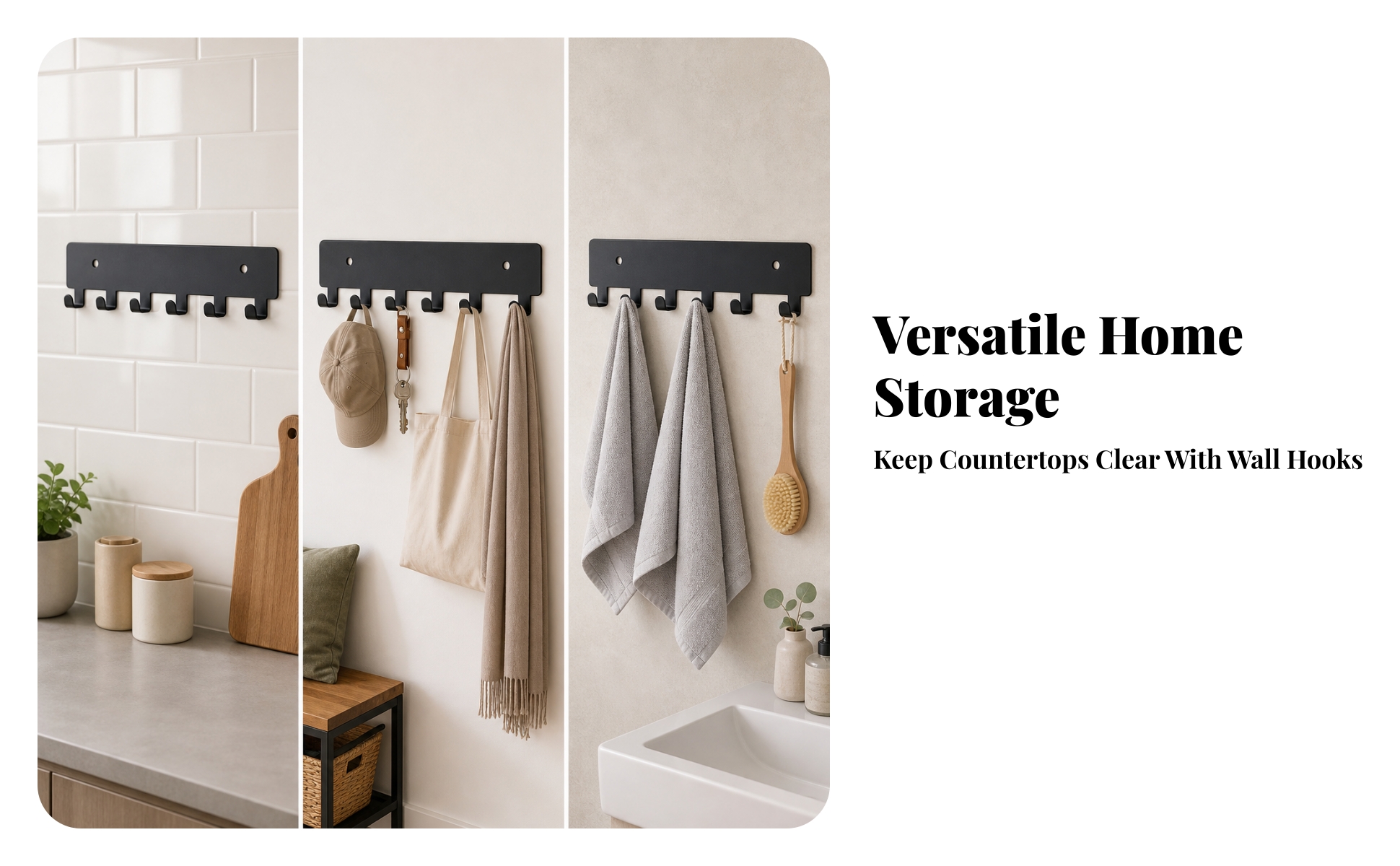 Wall-Mounted Hook Rack Space-Saving Coat Rack with Hooks Minimalist for Entryway