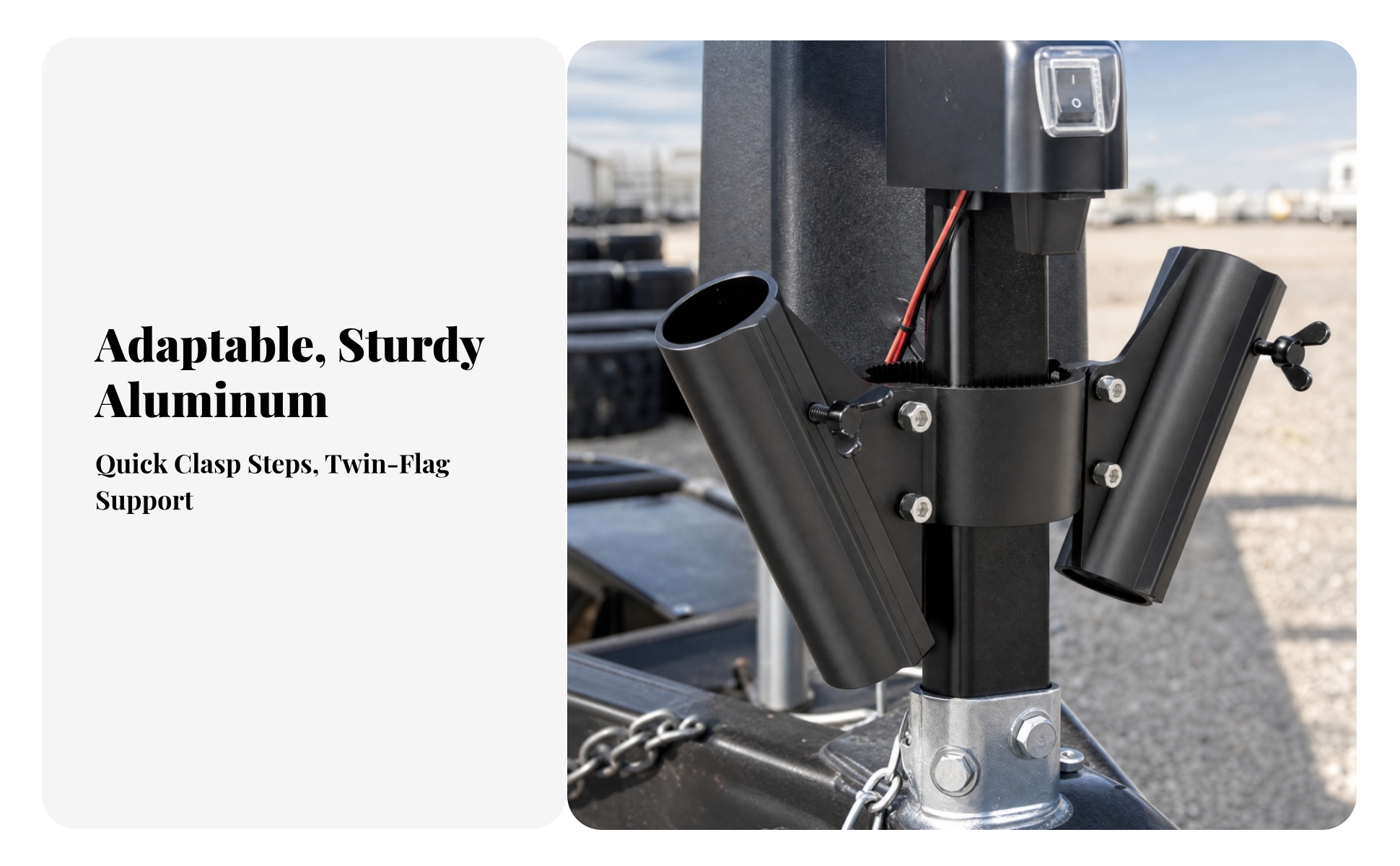 Two Flag Pole Mounting Bracket Compact for Tailgating, Outdoor Gatherings