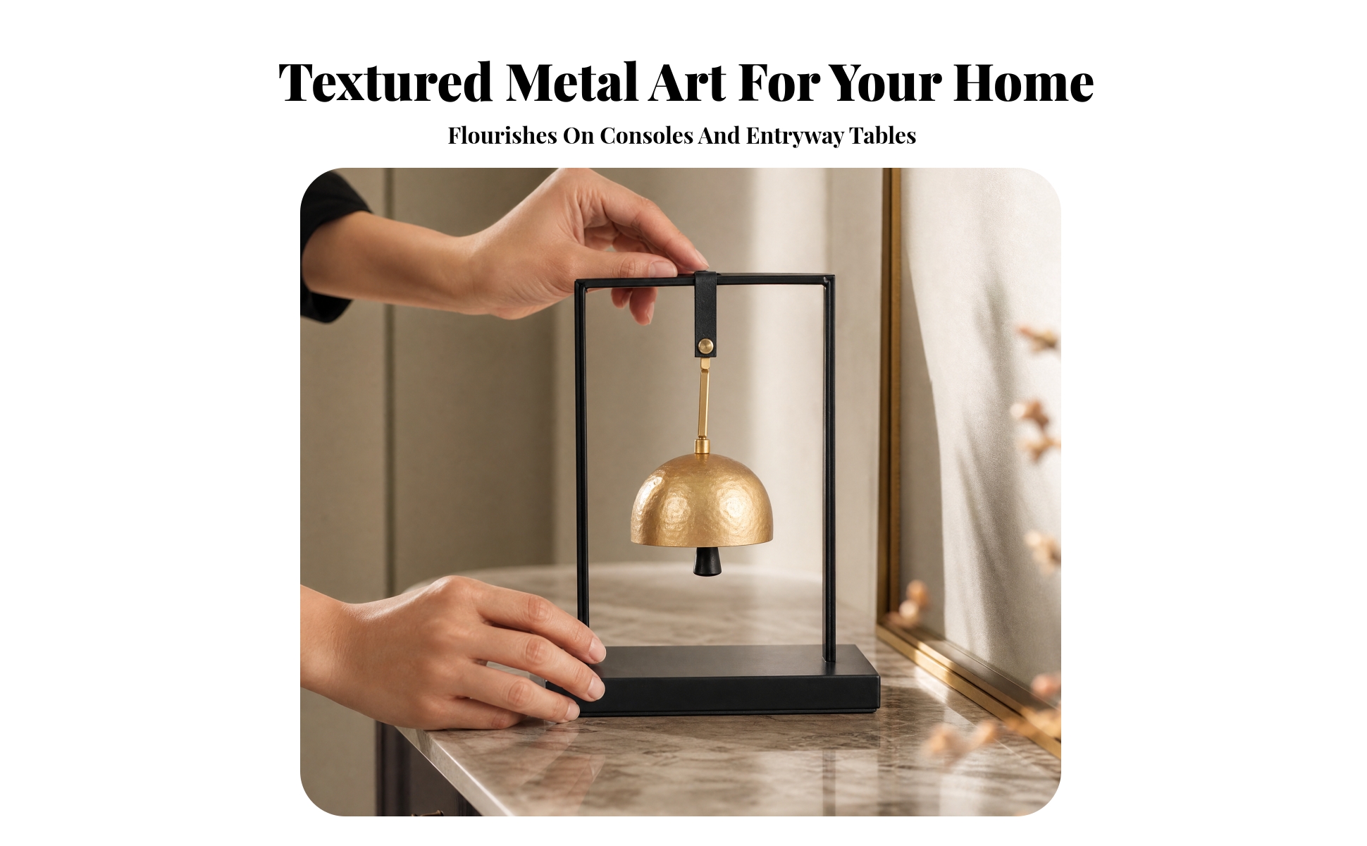 Metal Bell Ornament with Frame Versatile Hammered Metal Tabletop Bell for Office